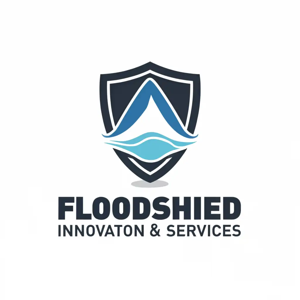 a logo design,with the text "floodshield innovations and services.", main symbol:shield, water, flood, innovations, services,Minimalistic,be used in Construction industry,clear background