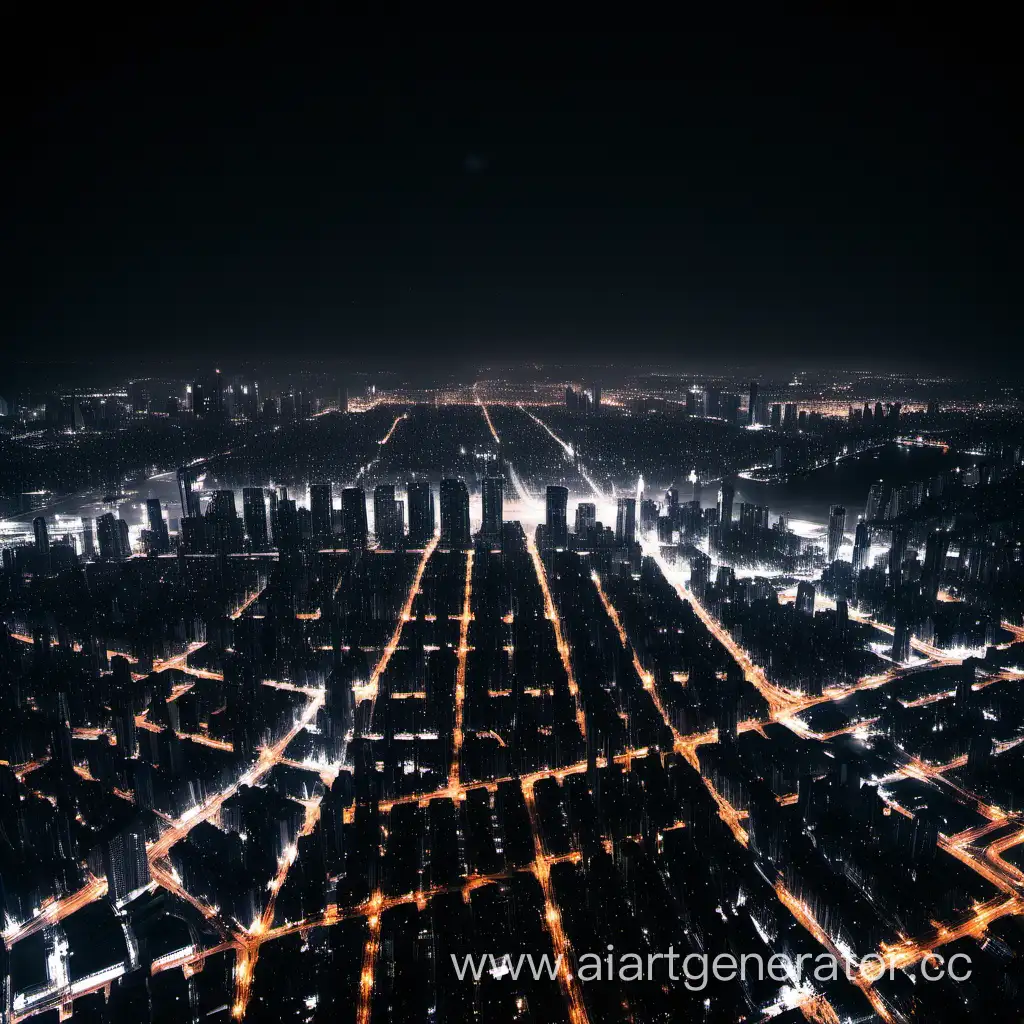 pitch black night lights above big city
