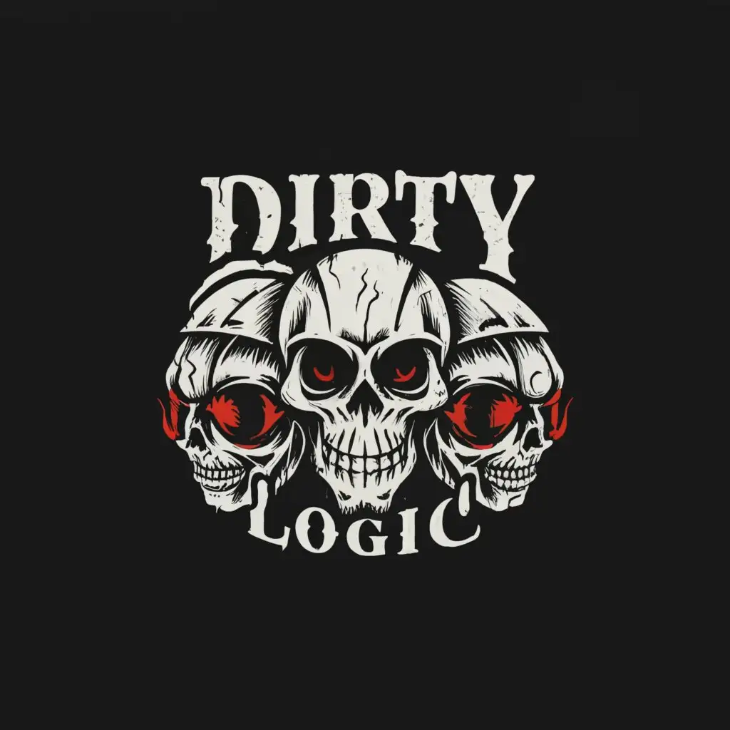 a logo design,with the text 'Dirty Logic', main symbol:Skulls, Dark, Music, Dubstep,complex,be used in Entertainment industry,clear background
