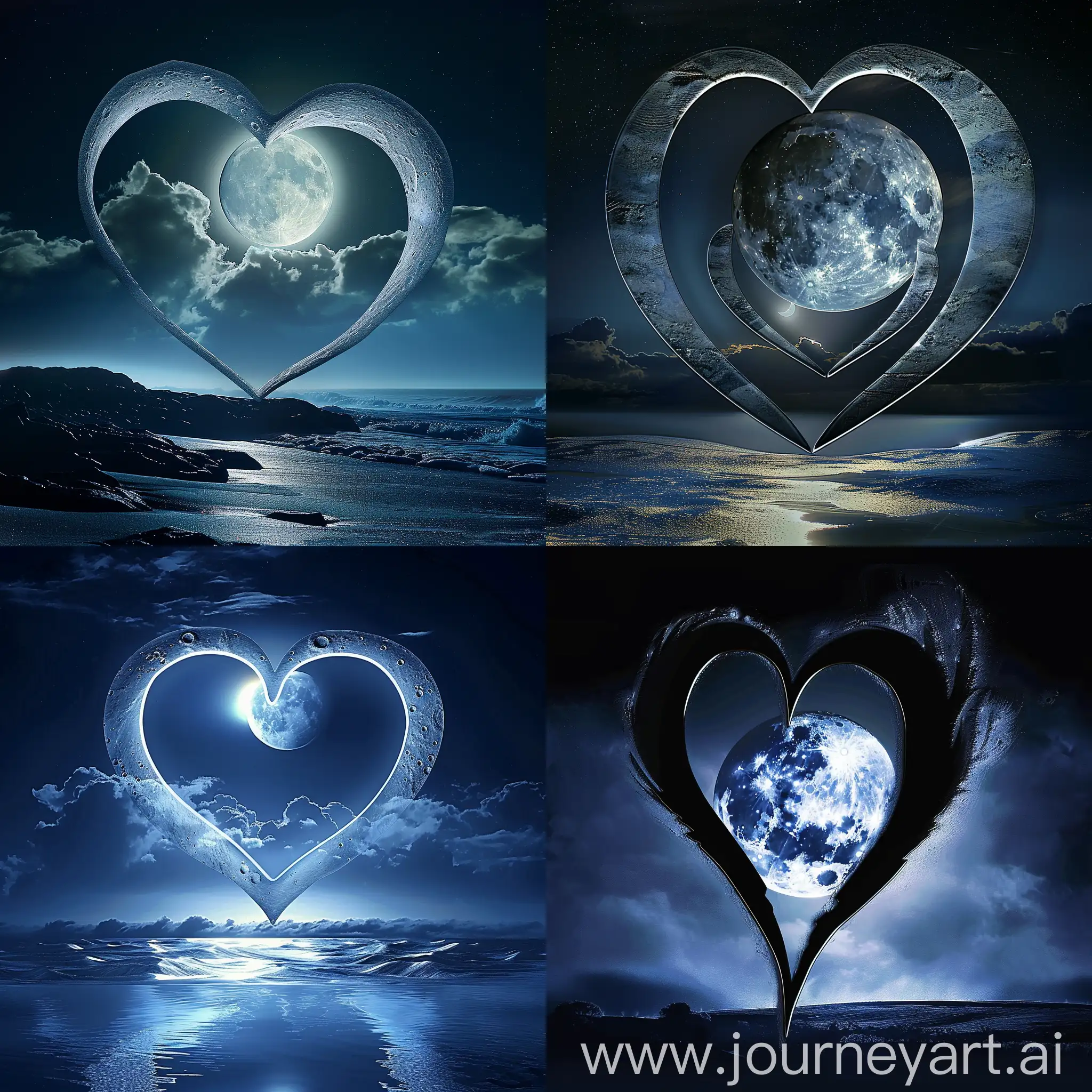 Ethereal-Moonlit-Night-HeartShaped-Silhouette-with-Radiant-Moon