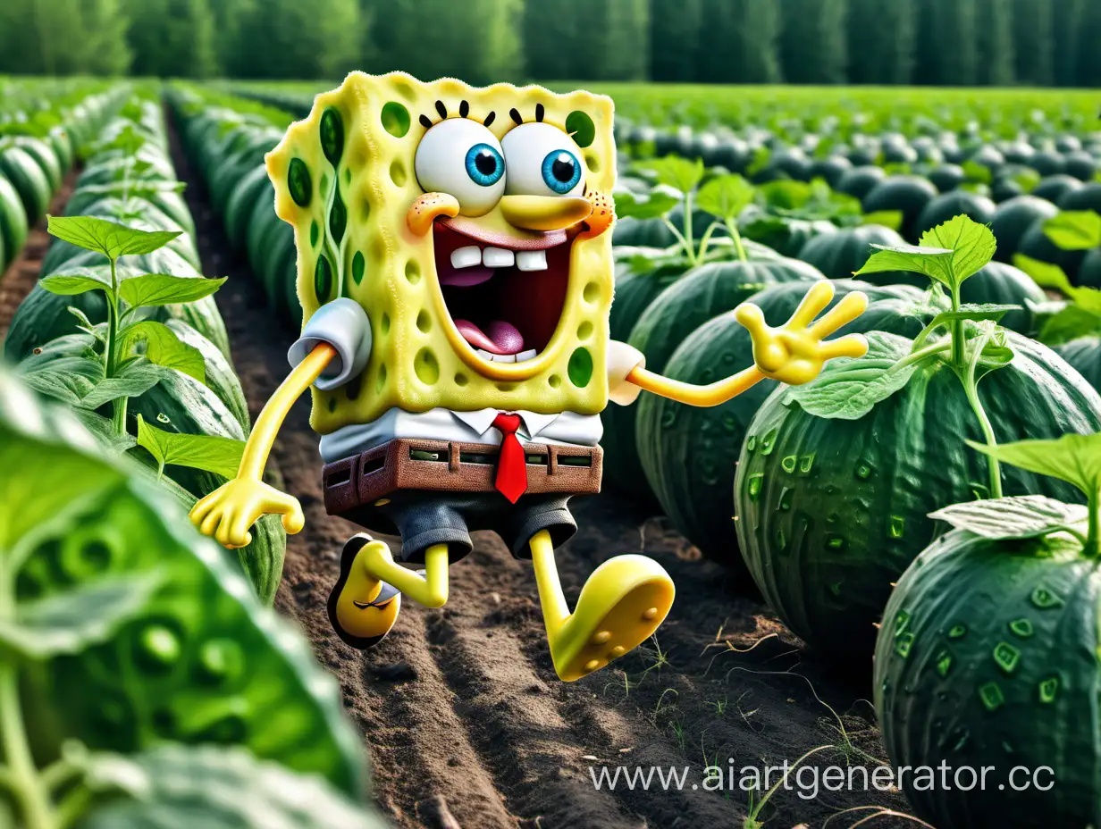 SpongeBob-Fleeing-Bear-with-Beak-in-Lush-Cucumber-Field