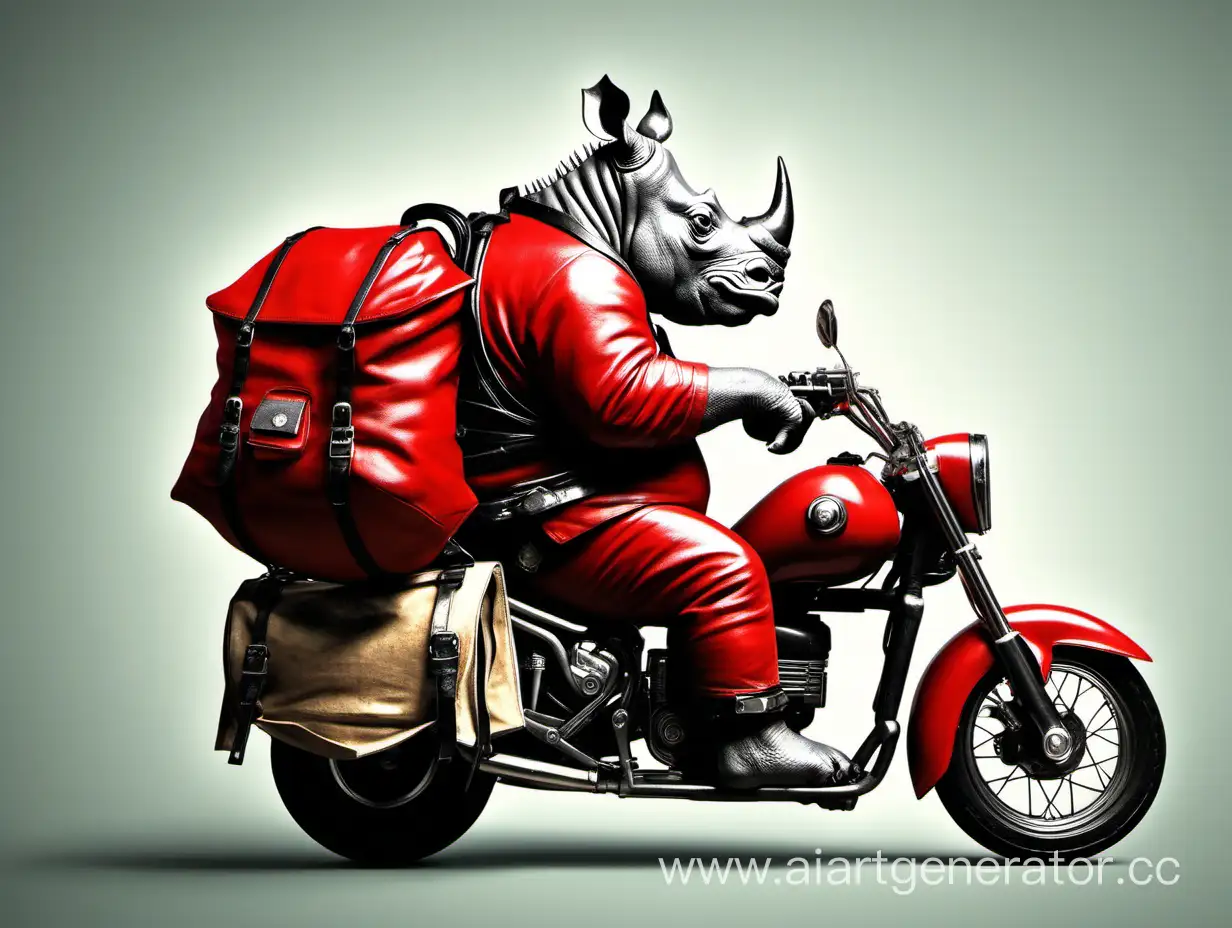 Rhinoceros-Motorcycle-Courier-Delivering-with-Red-Bag