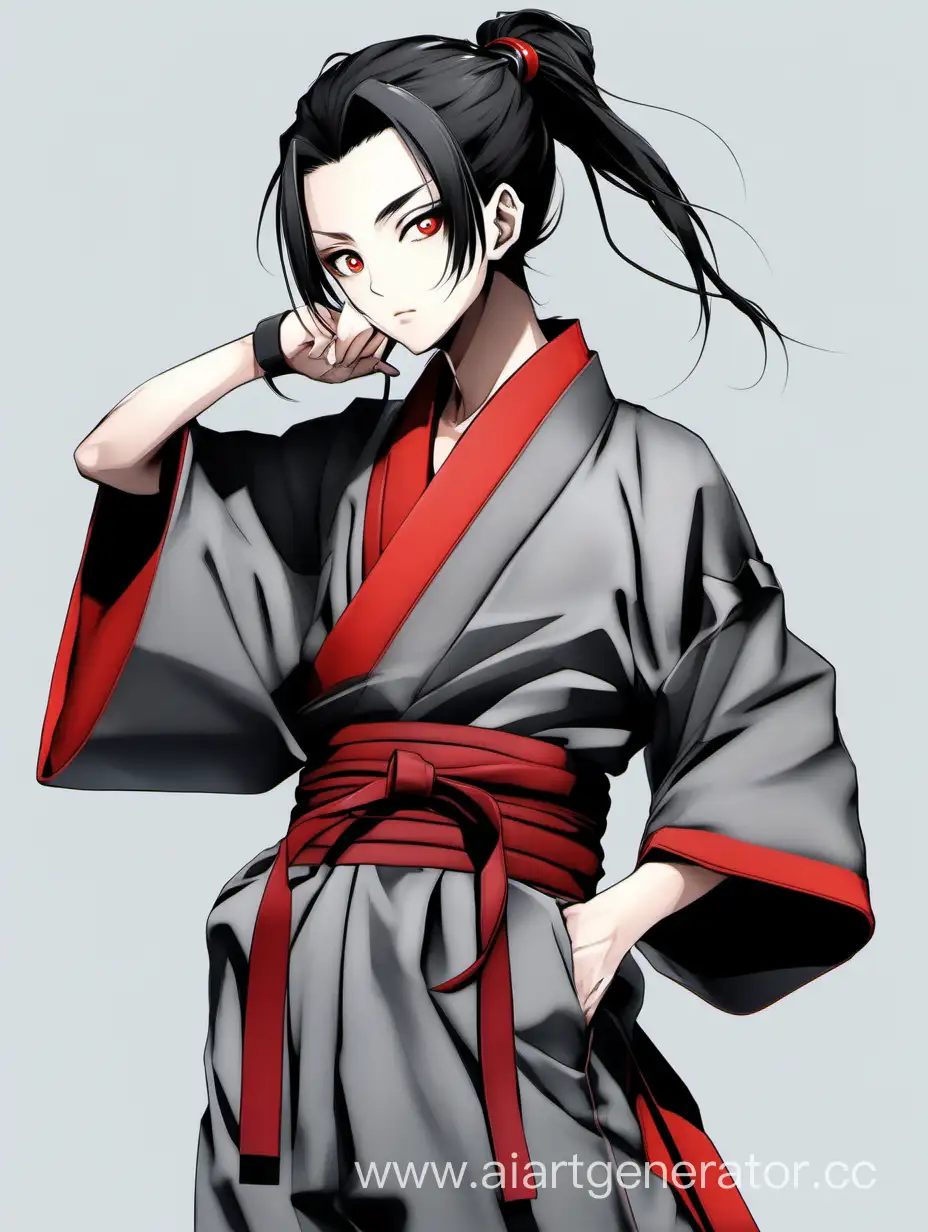 Japanese-Man-in-Gray-Kimono-with-Red-Accents-and-Black-Boots