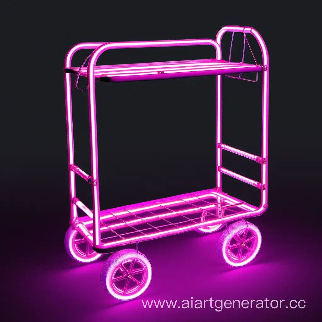 Vibrant-Neon-Product-Trolley-on-Elegant-Black-Background