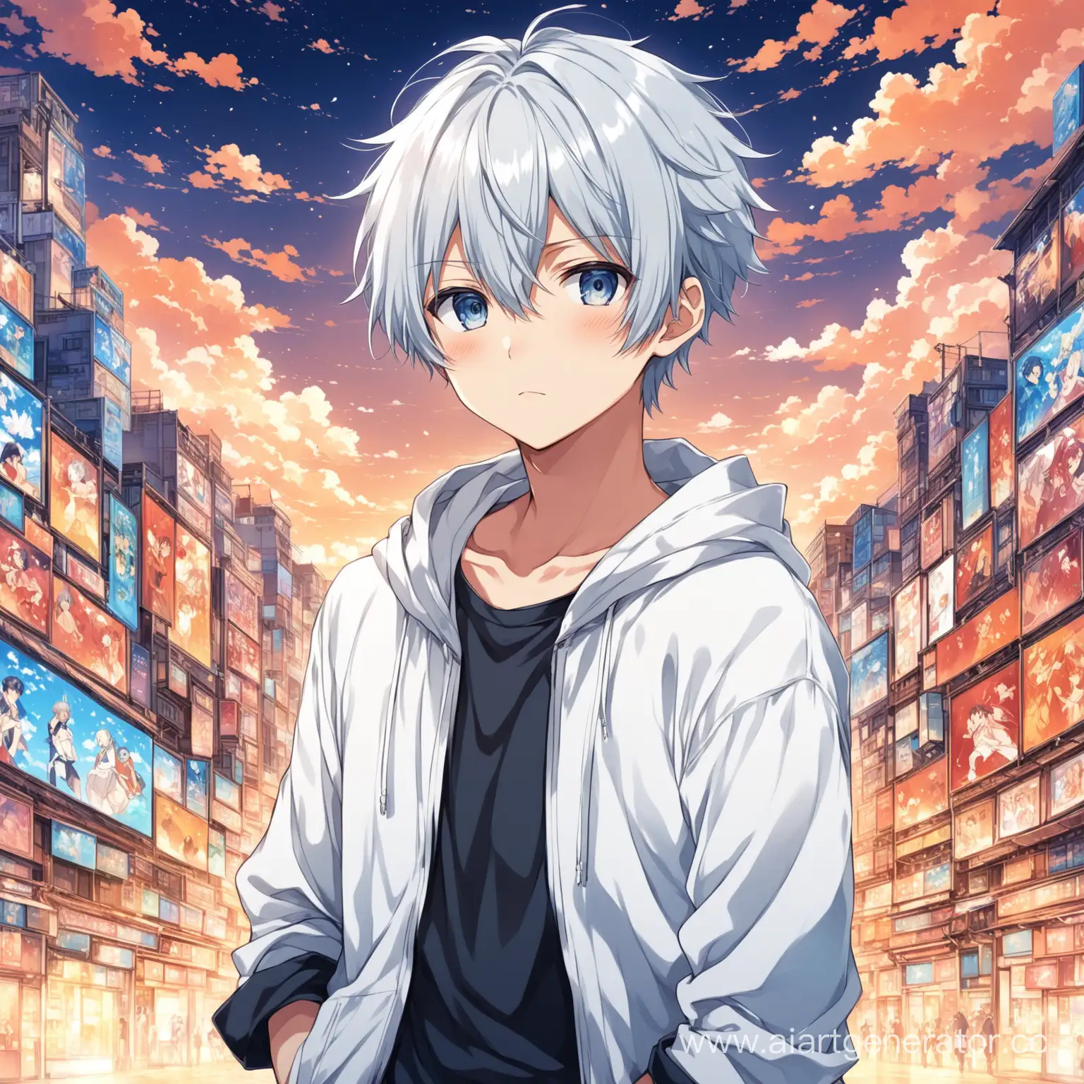 Anime background with anime boy in the middle