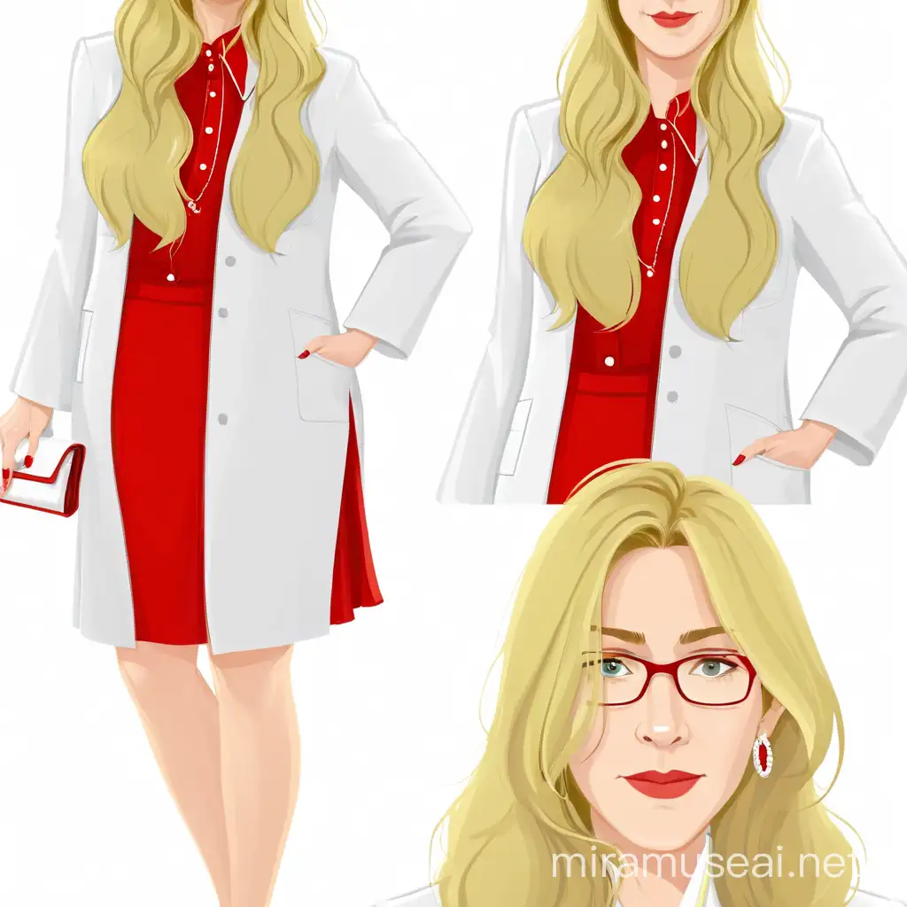 Sophisticated Chemistry Teacher in Stylish Red and White Outfit