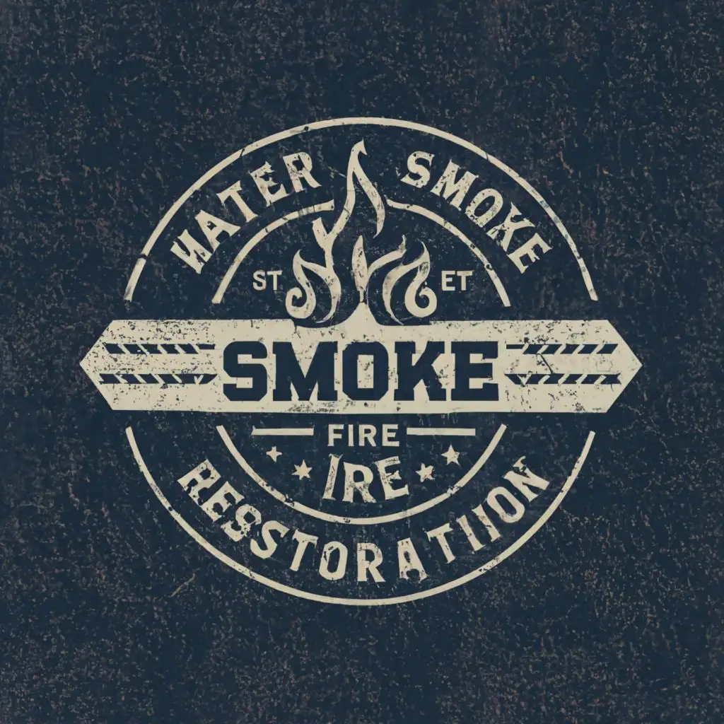 logo, themed logo and brand design for my restoration company specializing in water, smoke, and fire restoration, with the text "water, smoke, and fire restoration", typography