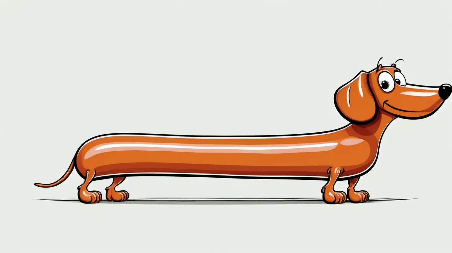 Extra long cartoon sausage dog on white background fits whole frame