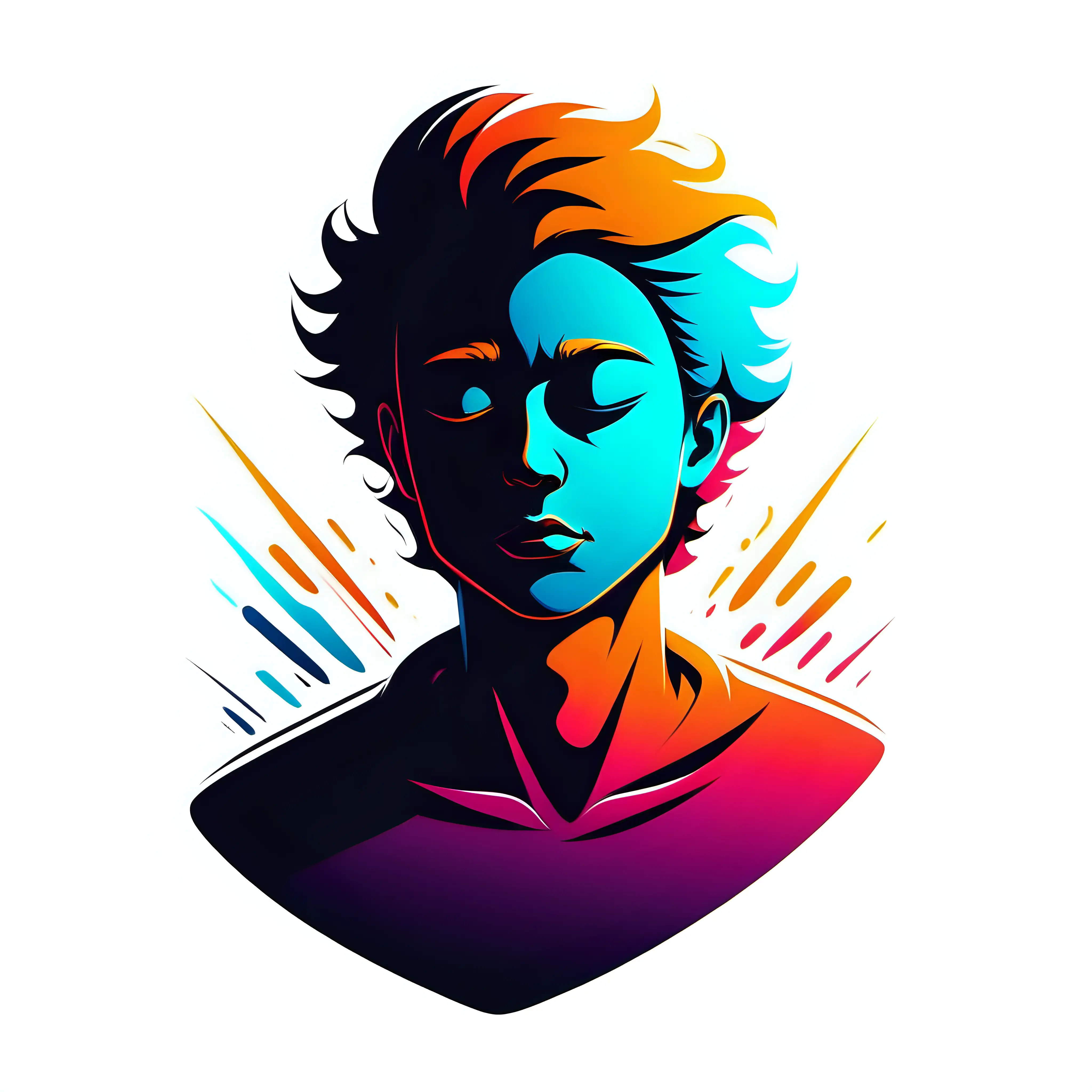 A portrait of a person.  They are mostly cast as a silhouette.  The person is having a emotional experience.

Style: Cartoon. Abstract. Two Tone.
Mood: Vibrant and edgy.

T -shirt design graphic, vector, contour, white background.