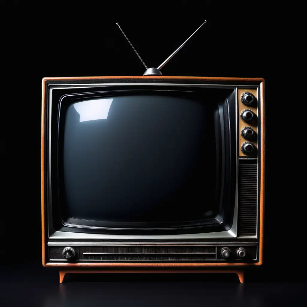 realistic photo of a vintage tv, black background