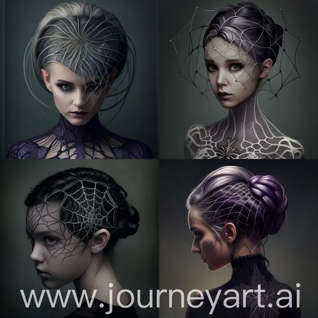 Spider web hairstyle girl, Beautiful and true