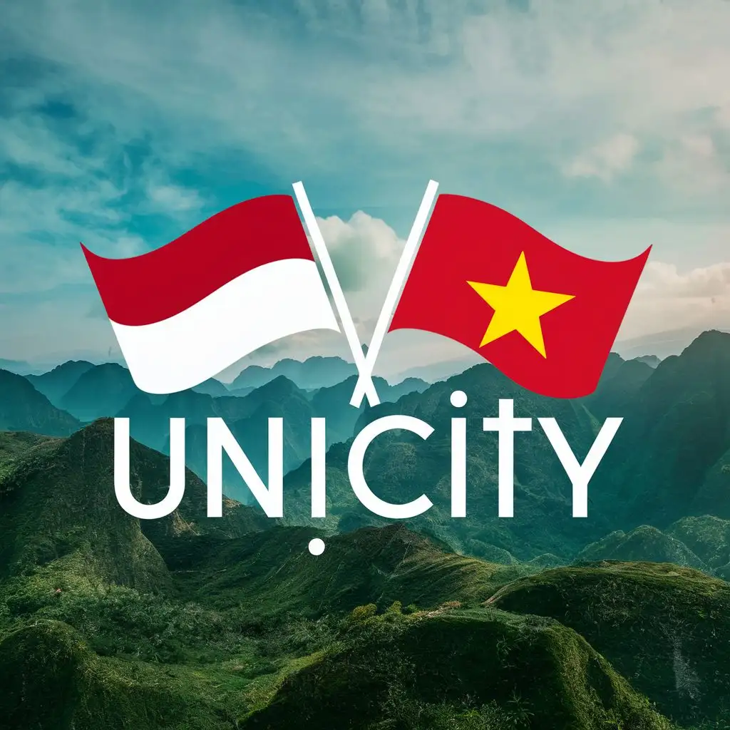 logo, indonesia flag and vietnam flag, with the text "unicity", typography, be used in Travel industry