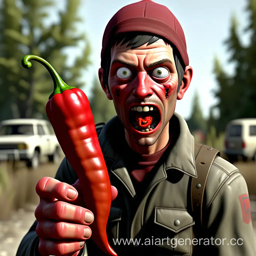 Survivor-Holding-Red-Chili-Pepper-Amidst-Chaos-with-Surprised-Onlookers