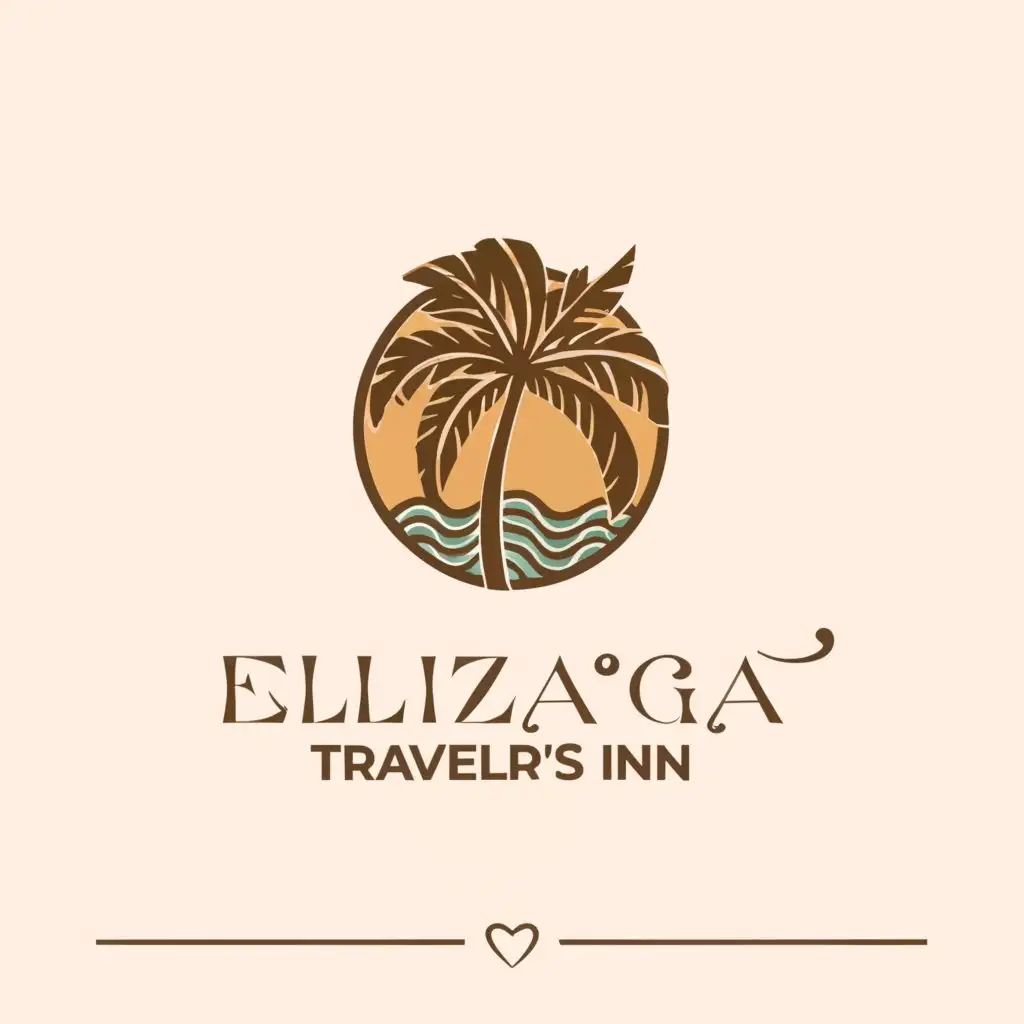 a logo design,with the text "Elizaga Traveler's Inn", main symbol:palm tree, beach, trees,Minimalistic,clear background