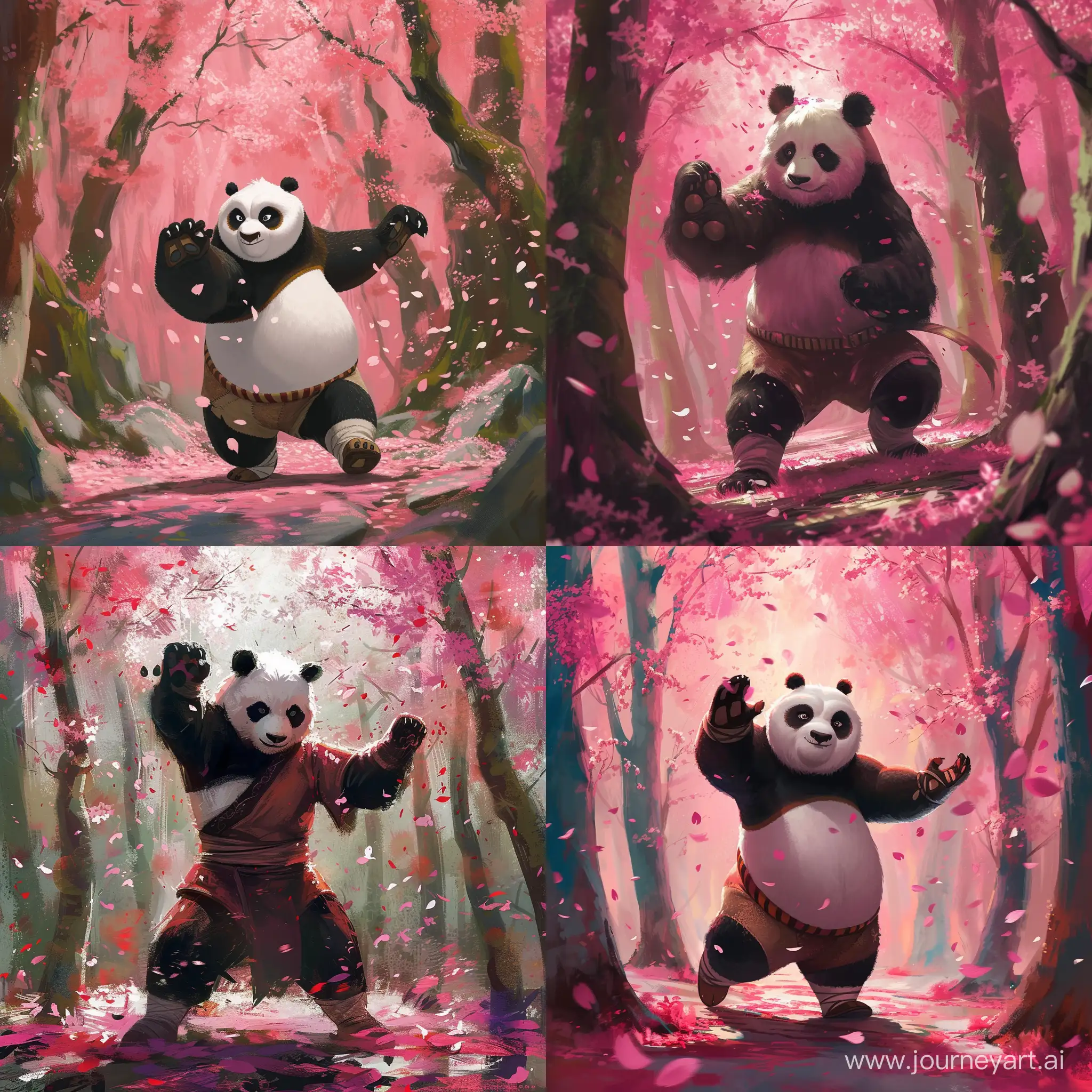 the strongest kung fu panda in a sakura forest