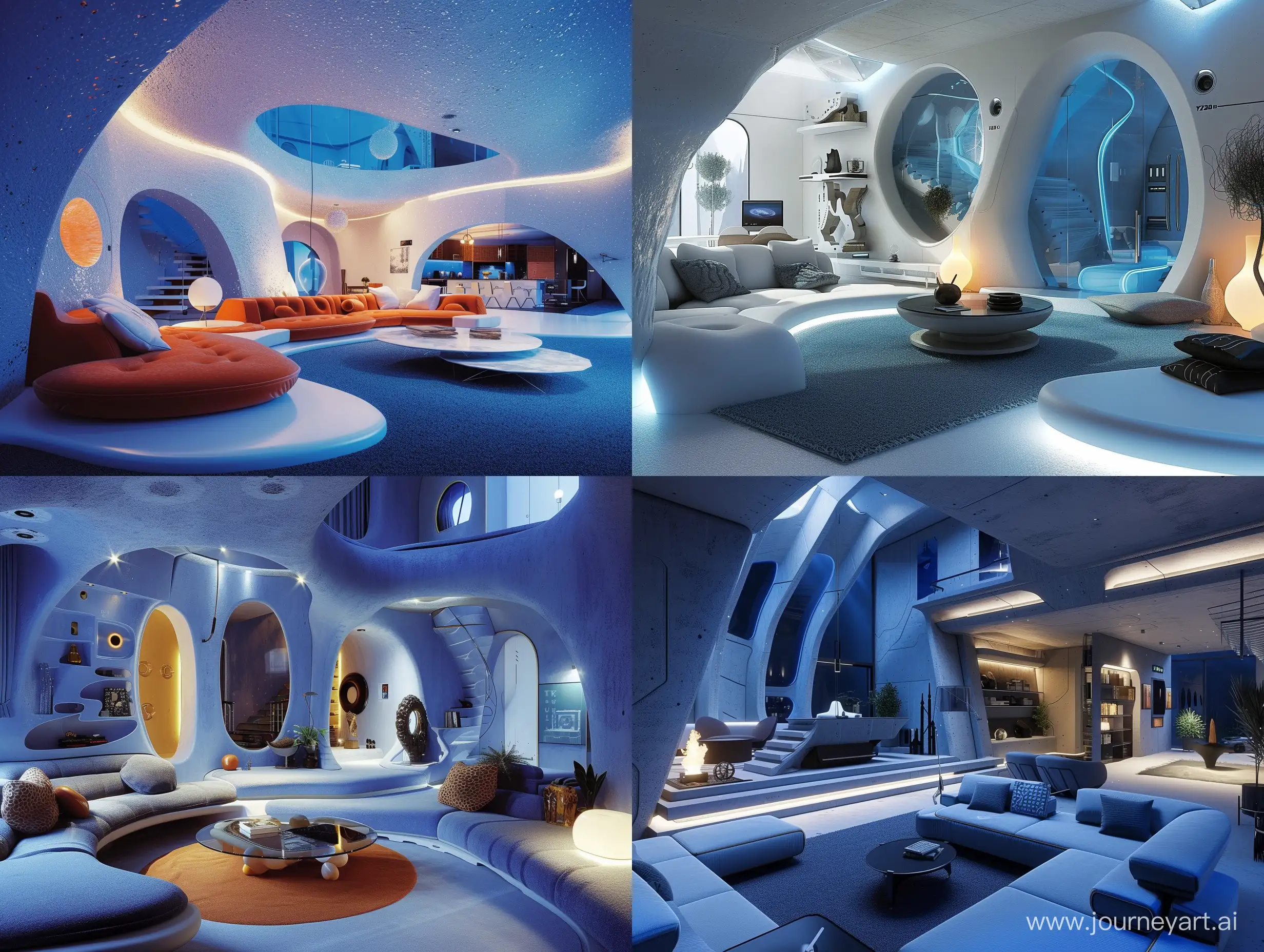 Futuristic-Y2K-BlueThemed-Living-Room-with-Unique-Architecture