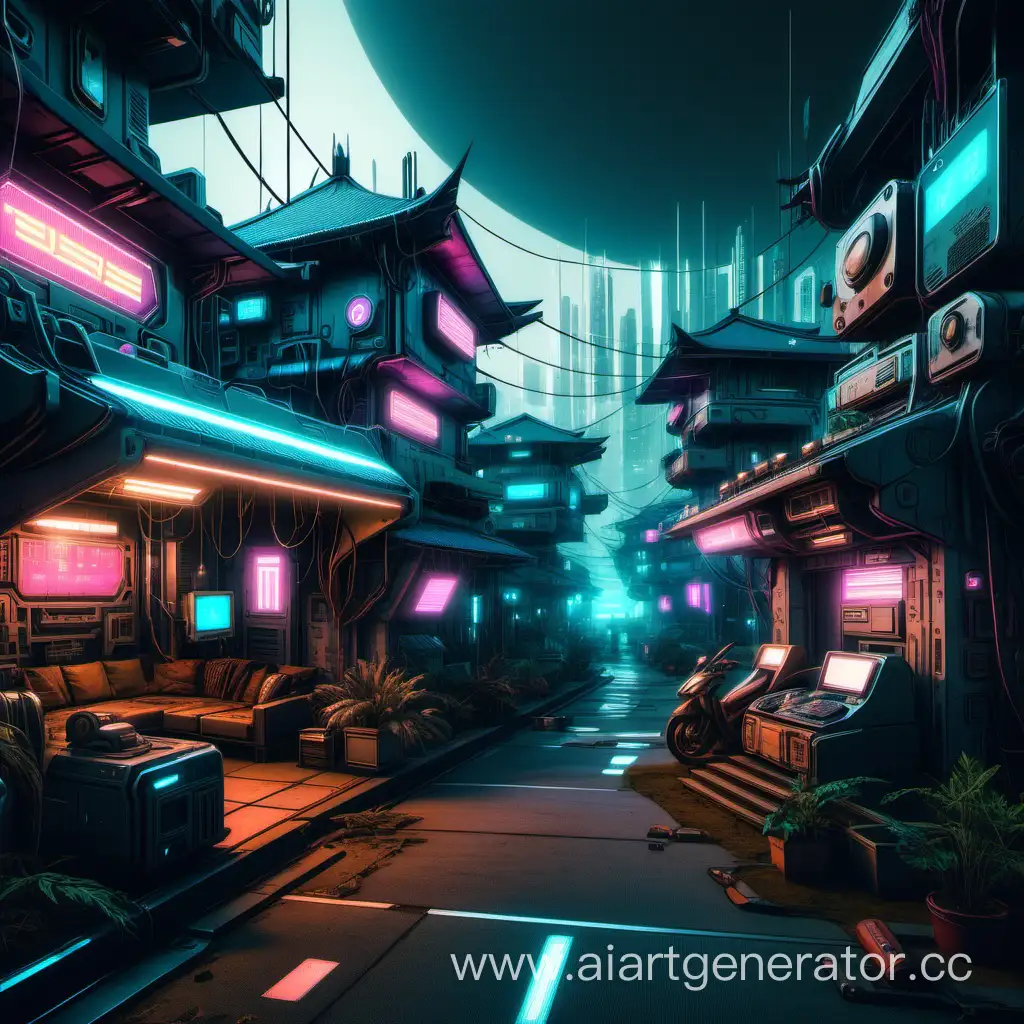 Futuristic-Cyberpunk-Village-with-Intricate-Details-and-Decorations