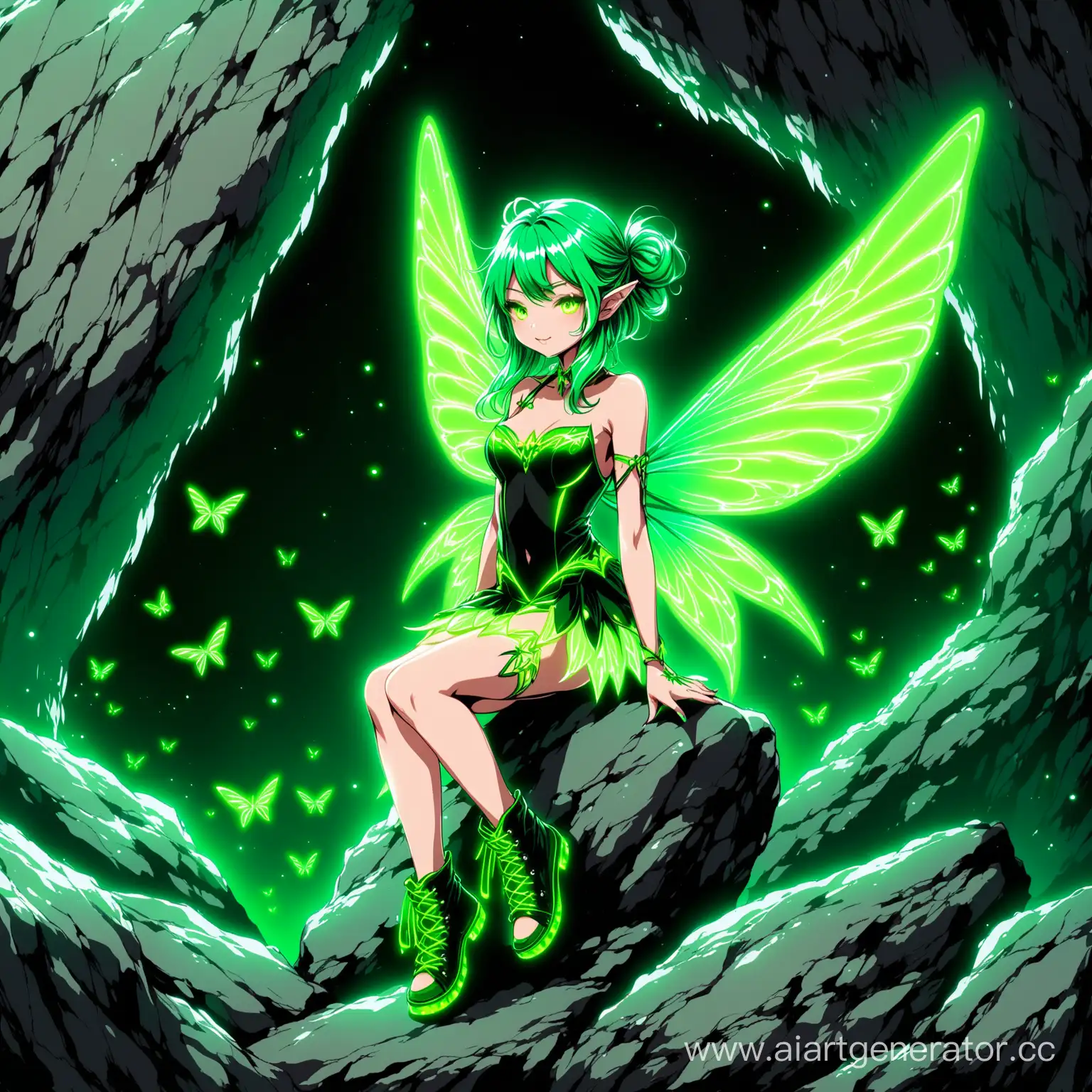 Enchanting-Fairy-with-Green-Neon-Wings-Amidst-Rock-Formation
