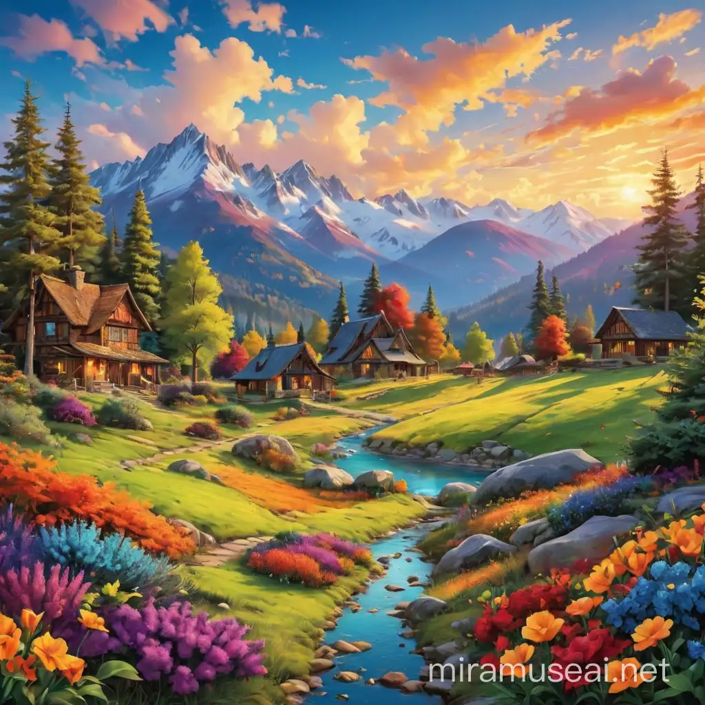 unique image for jigsaw puzzle, landscape, vibrant colors,