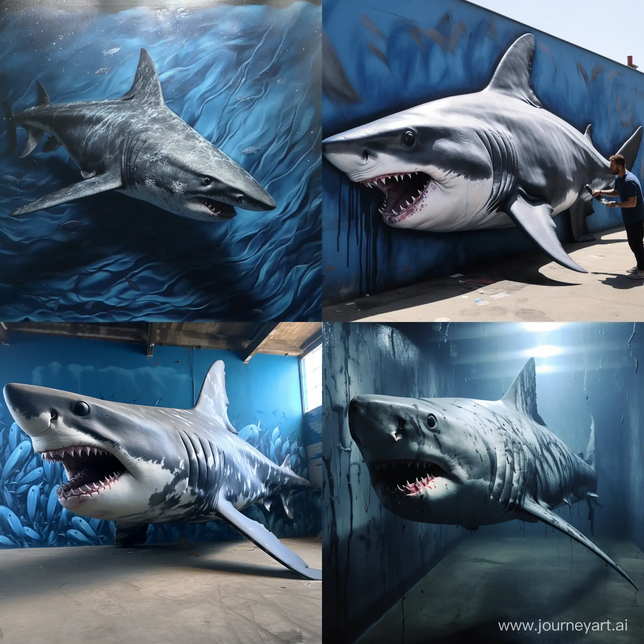Hyperrealistic-4K-Shark-Graffiti-Swimming-in-Ocean