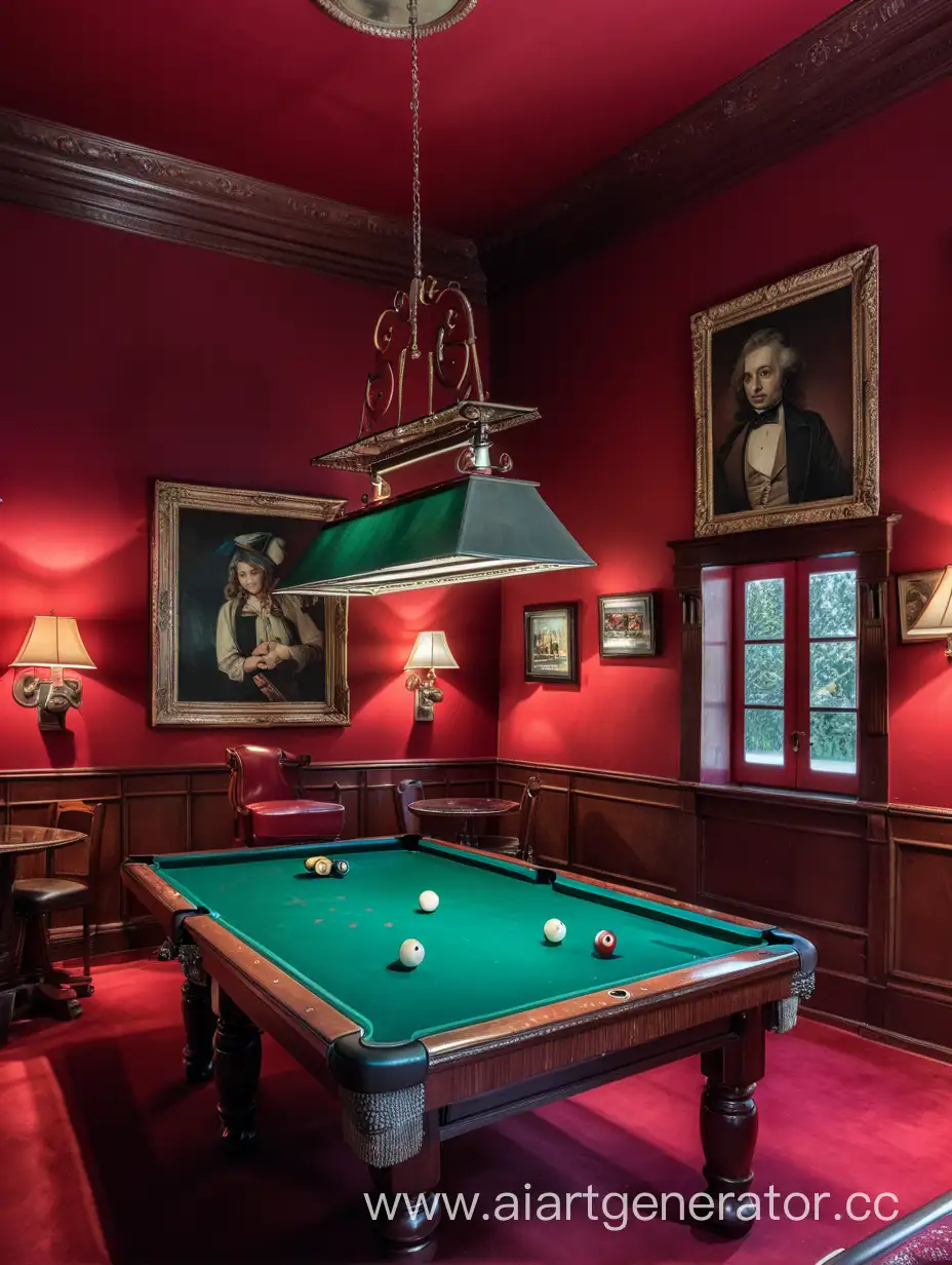 Vibrant-Red-Room-Billiards-Stylish-Entertainment-with-a-Billiard-Table