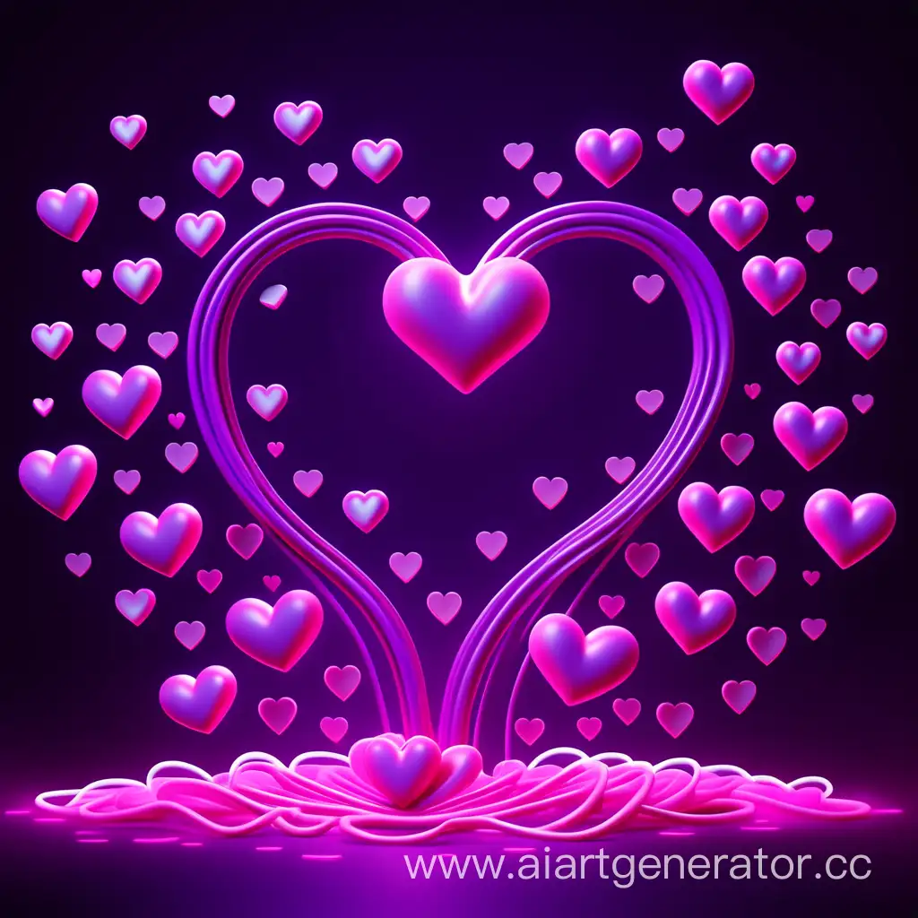 Fantasy-Neon-Heart-with-Surrounding-Little-Hearts-in-Purple-and-Pink