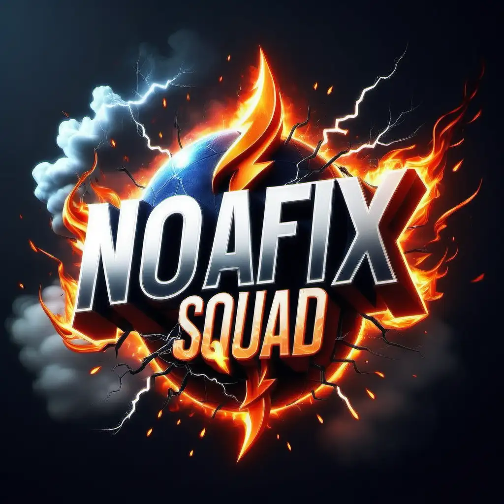 Dynamic profesjonalne logo z napisem "NOAFIX_SQUAD_IPTV" logo with strong lightning, fire and smoke, exuding energy and intensity."
