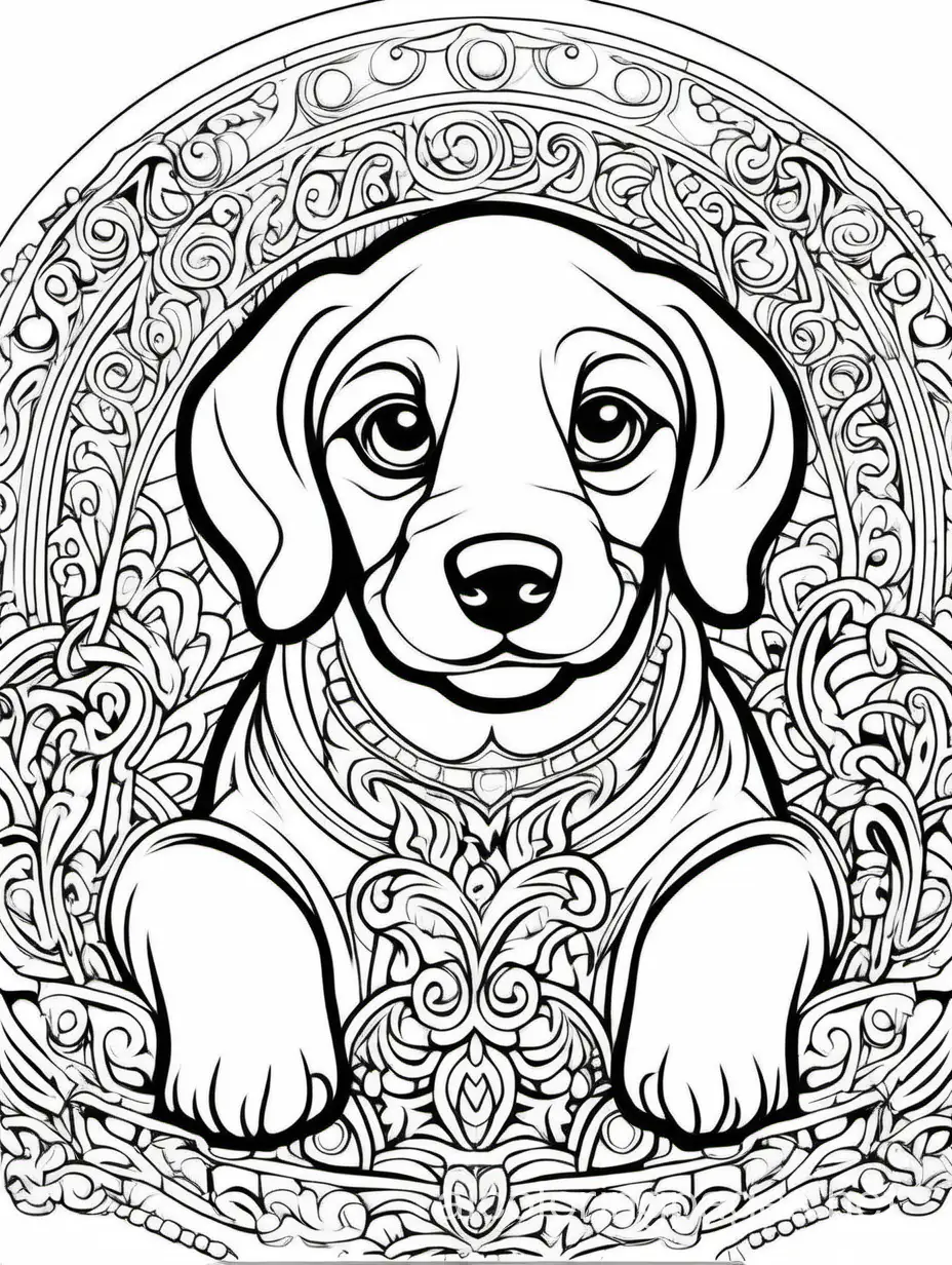 puppy, elaborate, highly detailed, Coloring Page, black and white, line art, white background, Ample White Space. fine art, masterpiece, The outlines of all the subjects are easy to distinguish, making it simple for adults to color without too much difficulty., Coloring Page, black and white, line art, white background, Simplicity, Ample White Space. The background of the coloring page is plain white to make it easy for young children to color within the lines. The outlines of all the subjects are easy to distinguish, making it simple for kids to color without too much difficulty