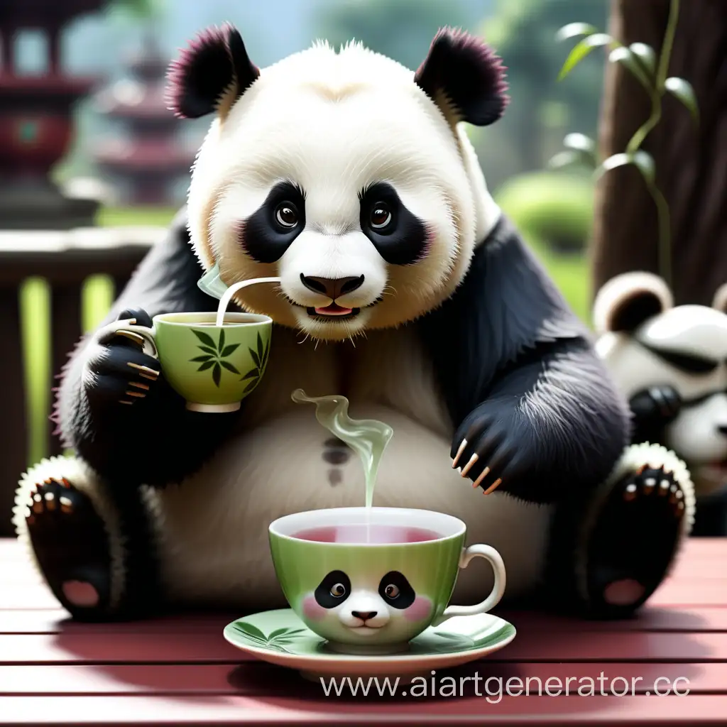 panda drinks tea
