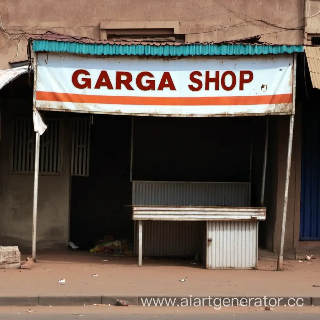 Ужасно выглядящий ларек с названием Garga Shop, стоит в пустом городе и потихоньку обсыпается