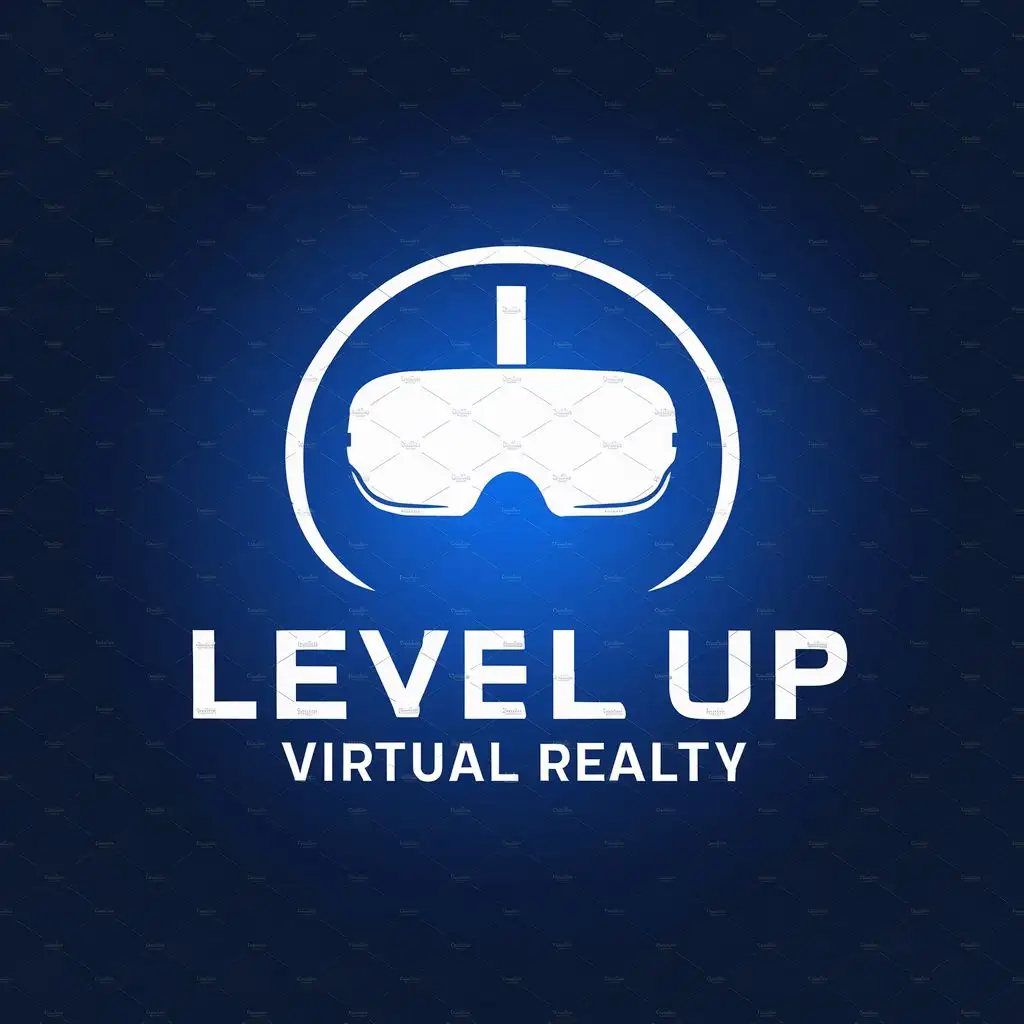 logo, Virtual Reality Head Set, with the text "Level Up Virtual Realty", typography, be used in Entertainment industry