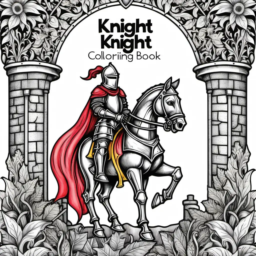 Vibrant Coloring Book Cover Featuring a Brave Knight in a Colorful World