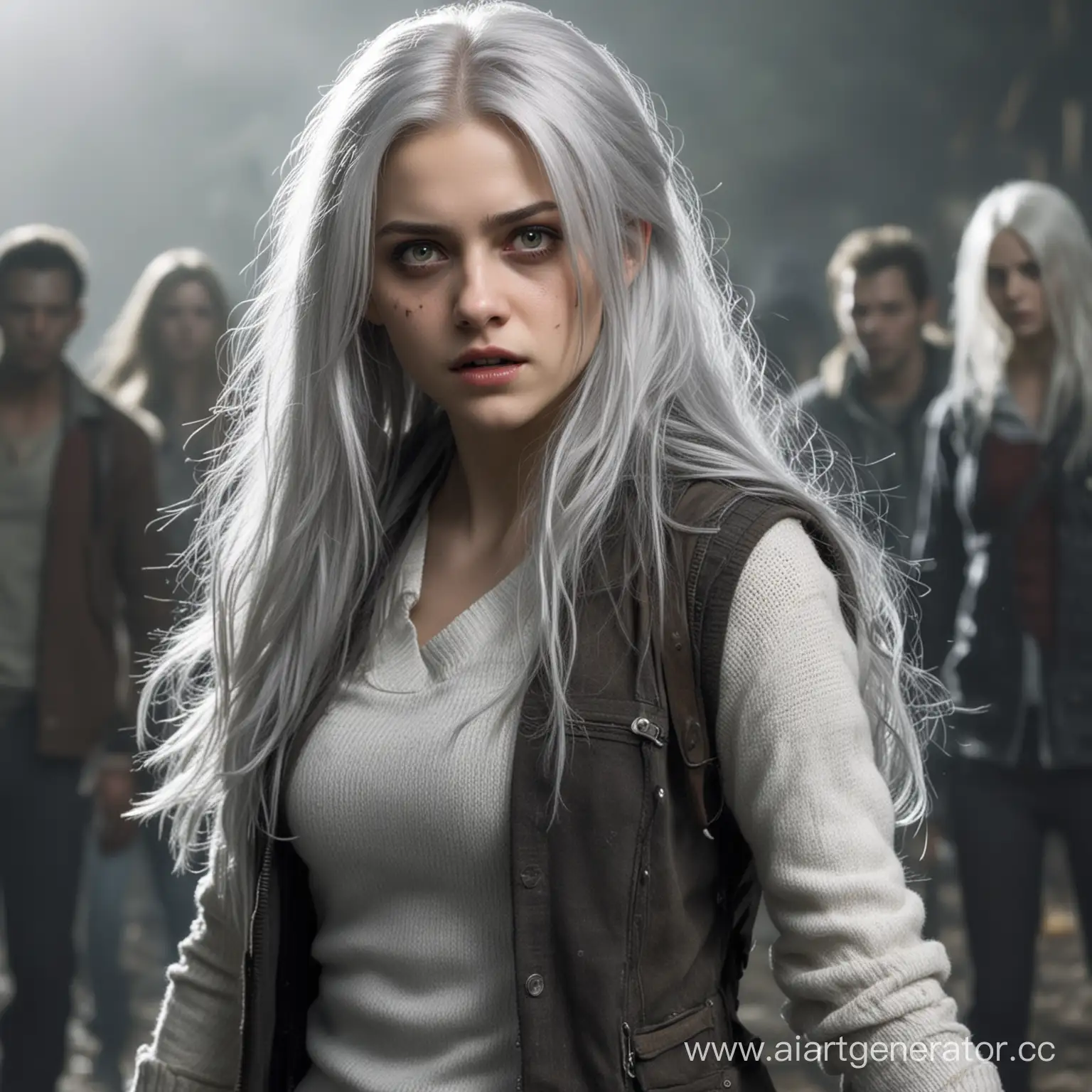Brave-Girl-with-Silver-Hair-Defends-Against-Zombie-Horde