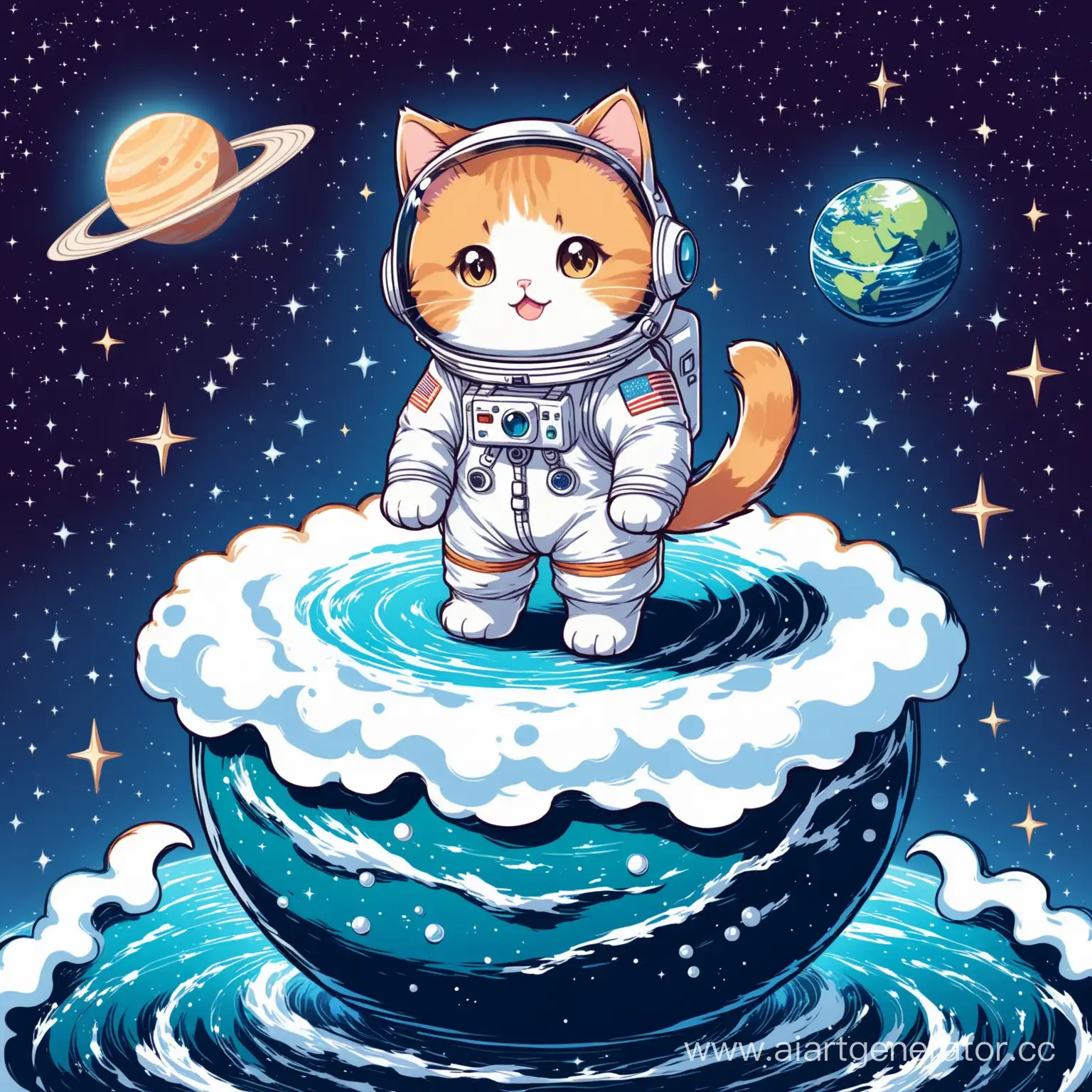 Cute-Kitty-Astronaut-Waves-Paw-on-Tiny-Planet