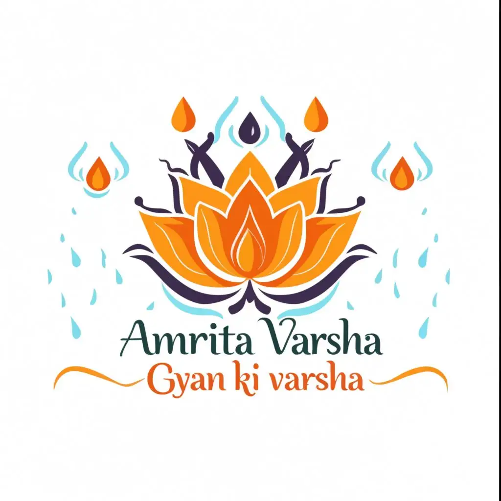 logo, Lotus and rain, with the text "Amrita Varsha Gyan ki Varsha", typography, be used in Religious industry