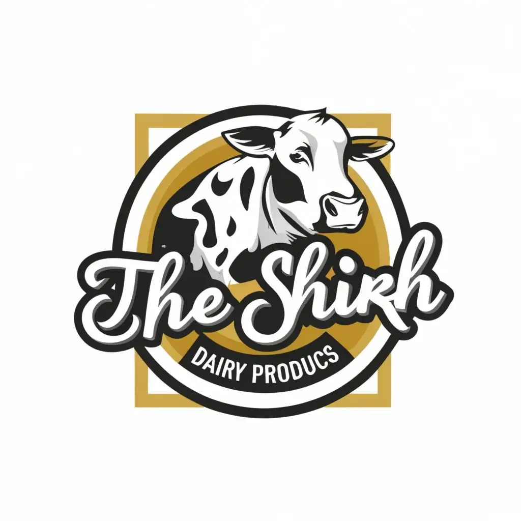 logo, cow,milk, with the text "The Sheikh for Dairy Products", typography, be used in Entertainment industry
