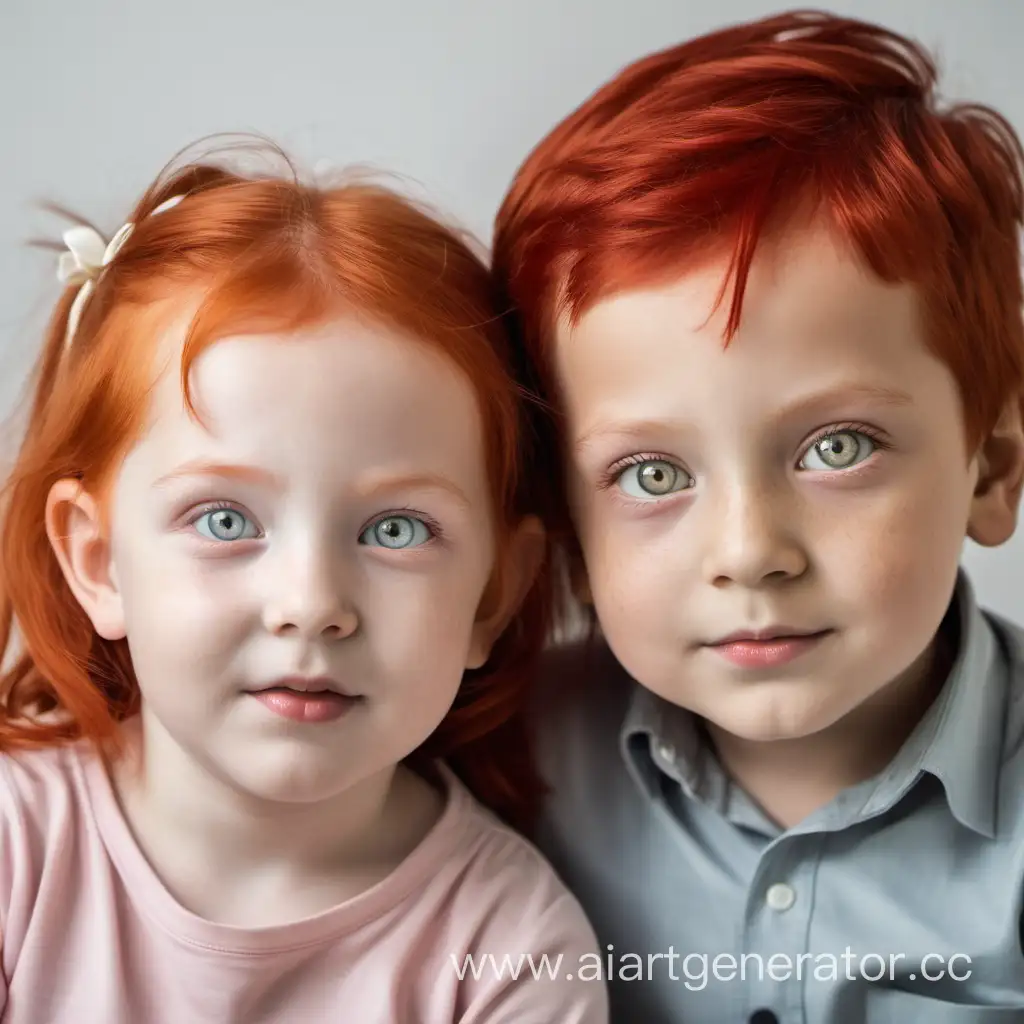 девочка  и мальчик с серыми глазами и рыжими волосами  в возрасте 3 лет
