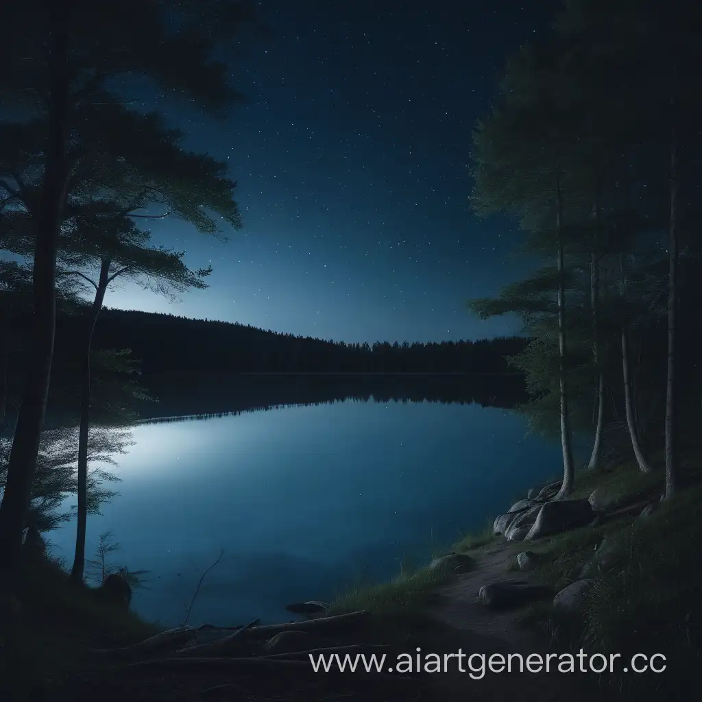 Serene-Night-at-the-Forest-Lakeside