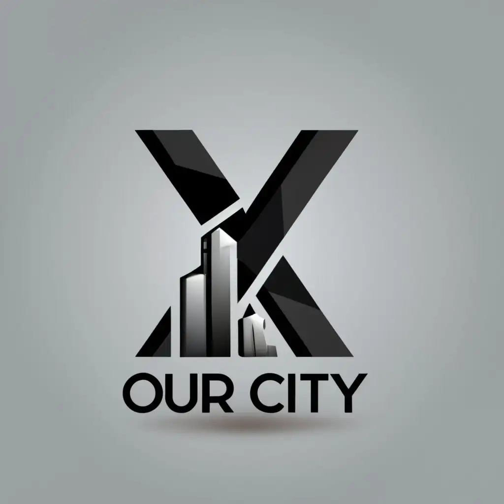 logo, a city made out of the letter X, with the text "OUR X CITY", typography, be used in Real Estate industry