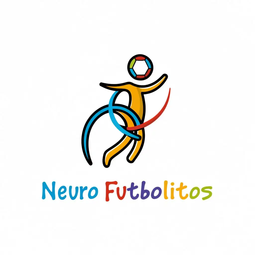 a logo design,with the text "Neuro Futbolitos", main symbol:Create a highly animated and child-friendly logo for a pediatric physiotherapy clinic named 'Neuro Futbolitos'. The logo should vividly combine the worlds of child physiotherapy and football. Imagine playful, cartoon-style elements, such as a cheerful football and a smiling character symbolizing physiotherapy. Use bright, playful colors to make it very engaging for children. The design should communicate the clinic’s specialization in fun and lively football-themed therapies for young patients. It's important that the logo is vibrant, dynamic, and encapsulates a joyful and nurturing environment, perfectly blending the therapeutic aspects of physiotherapy with the excitement and fun of football, all in a cartoonish, child-friendly style,Minimalistic,clear background