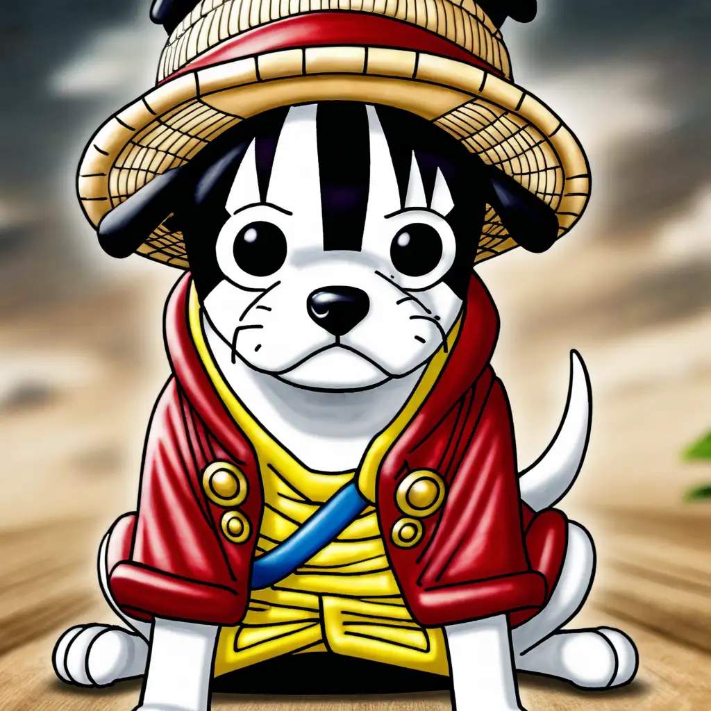 Luffy from One Piece with a Playful Canine Companion