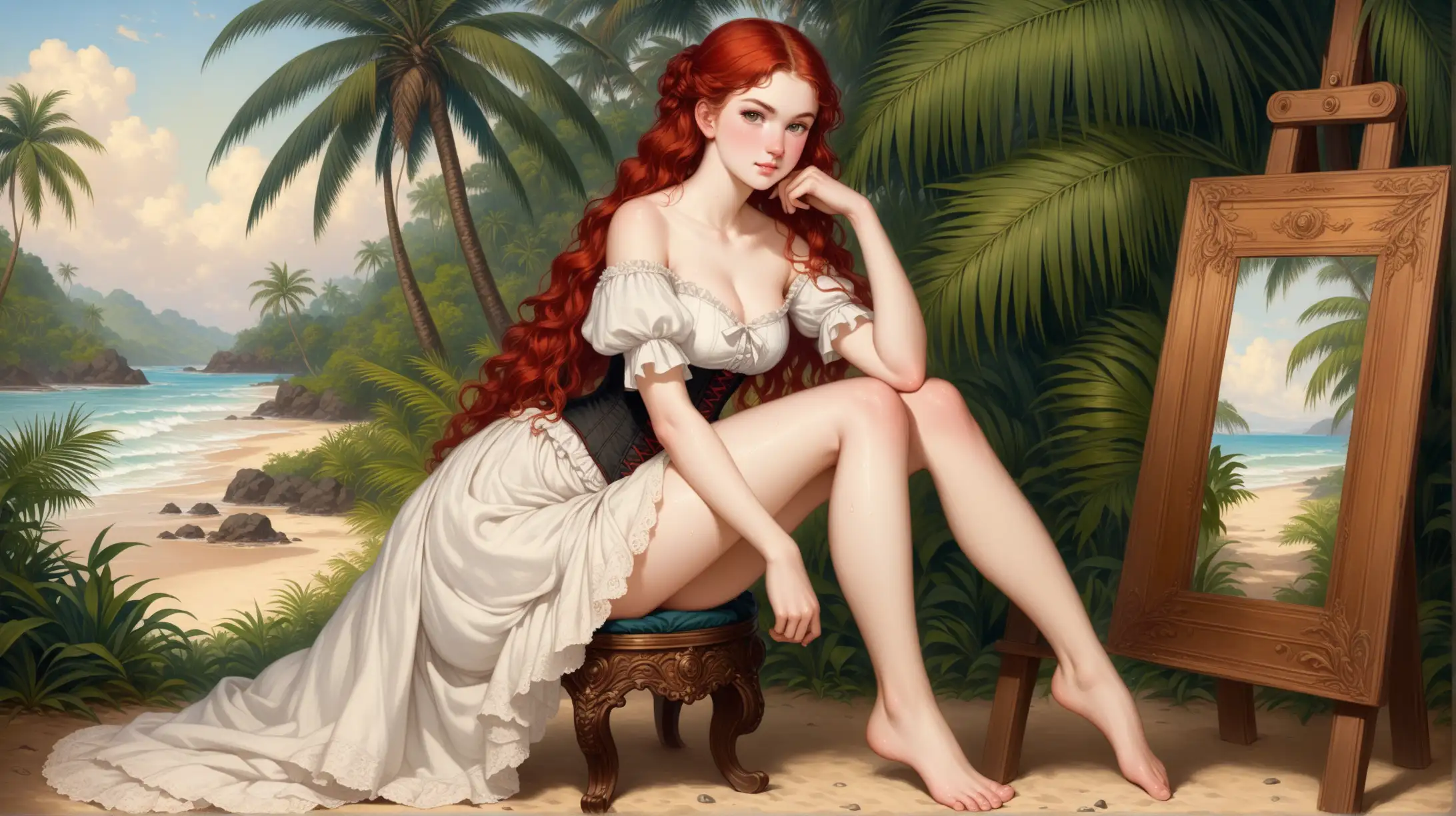 British Young Wife Portrait 22YearOld Woman in Tropics with Curly Red Hair and Bare Feet