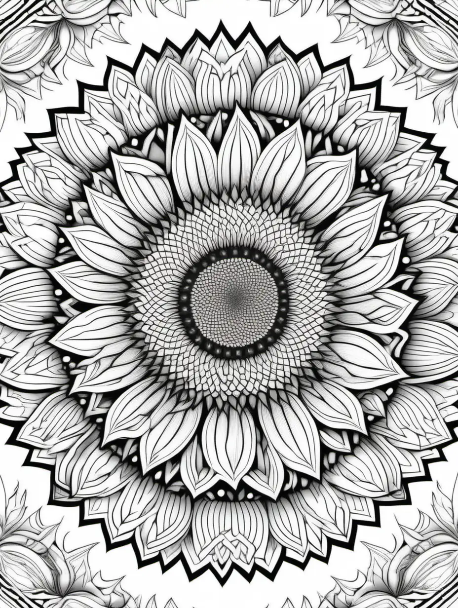 Relaxing Sunflower Coloring Page Intricate Design for Stress Relief