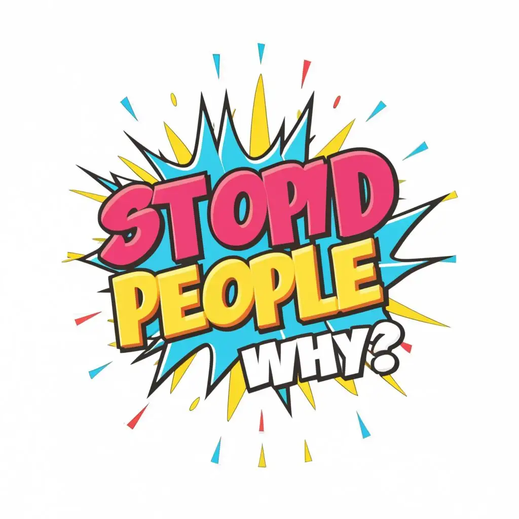 logo, logo, vector 90s style , with the text "Stupid People-Why?" typography, WHITE BACKGROUND , bright vibrant colors . ultra sharp 3mm outlined lettering and image, full color image fill , ultra-detailed images with sharp lines and textures, capturing every detail with precision, ultra fine sharp outlined image , no copyright, no watermark, with the text ".", typography
