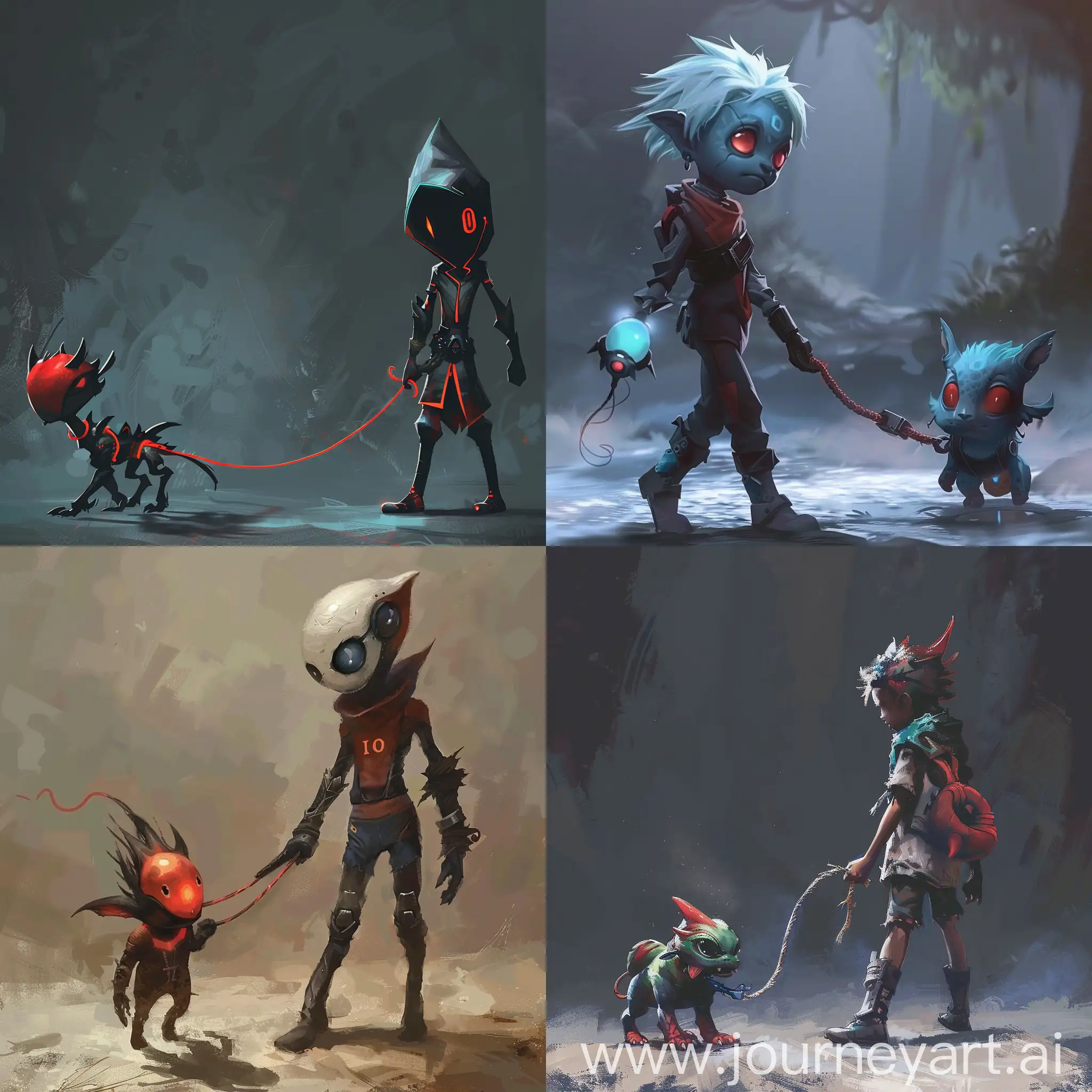 The character IO from Dota 2 walks a lifestealer on a leash