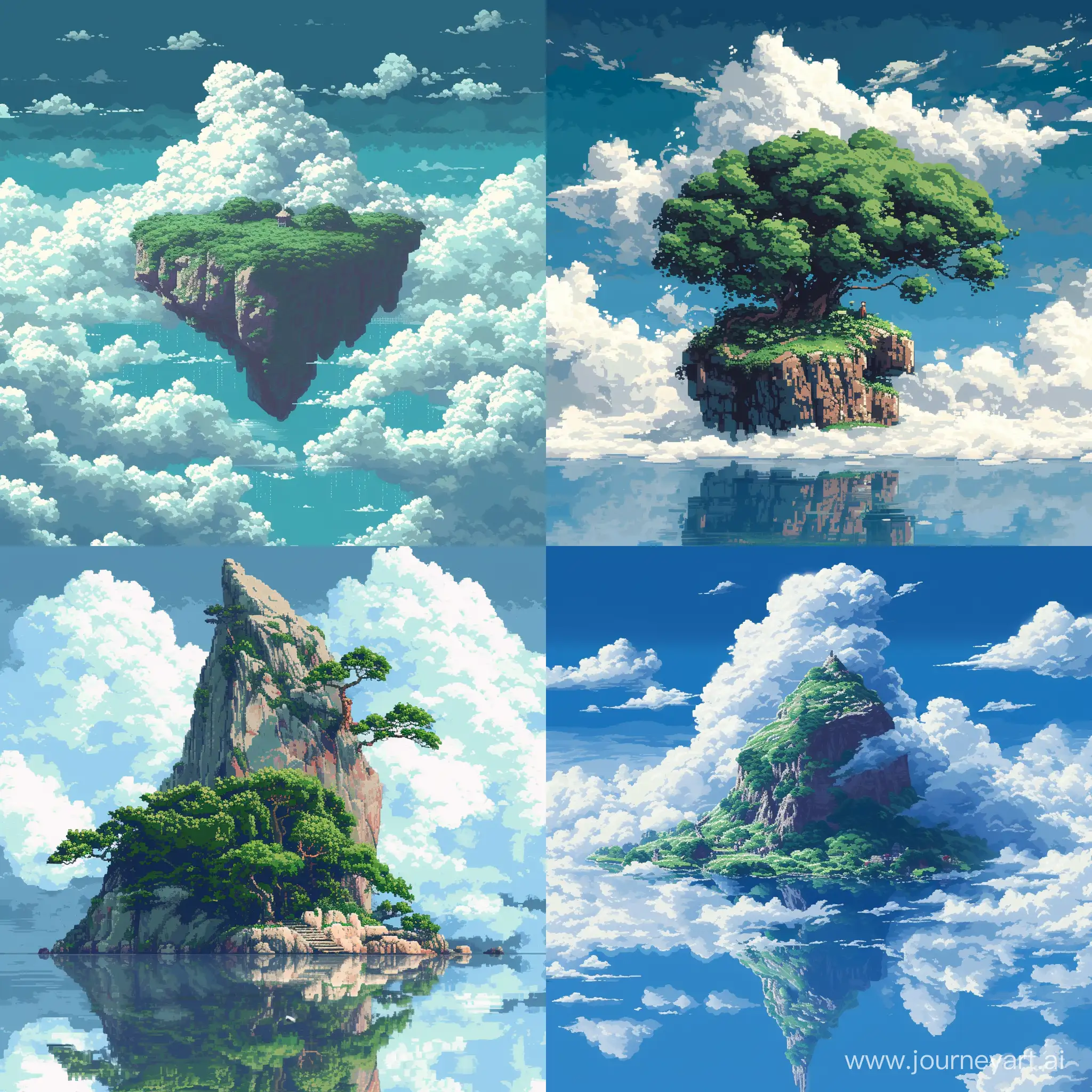 16 bit pixel art, island in the clouds, by studio ghibli, cinematic still, hdr