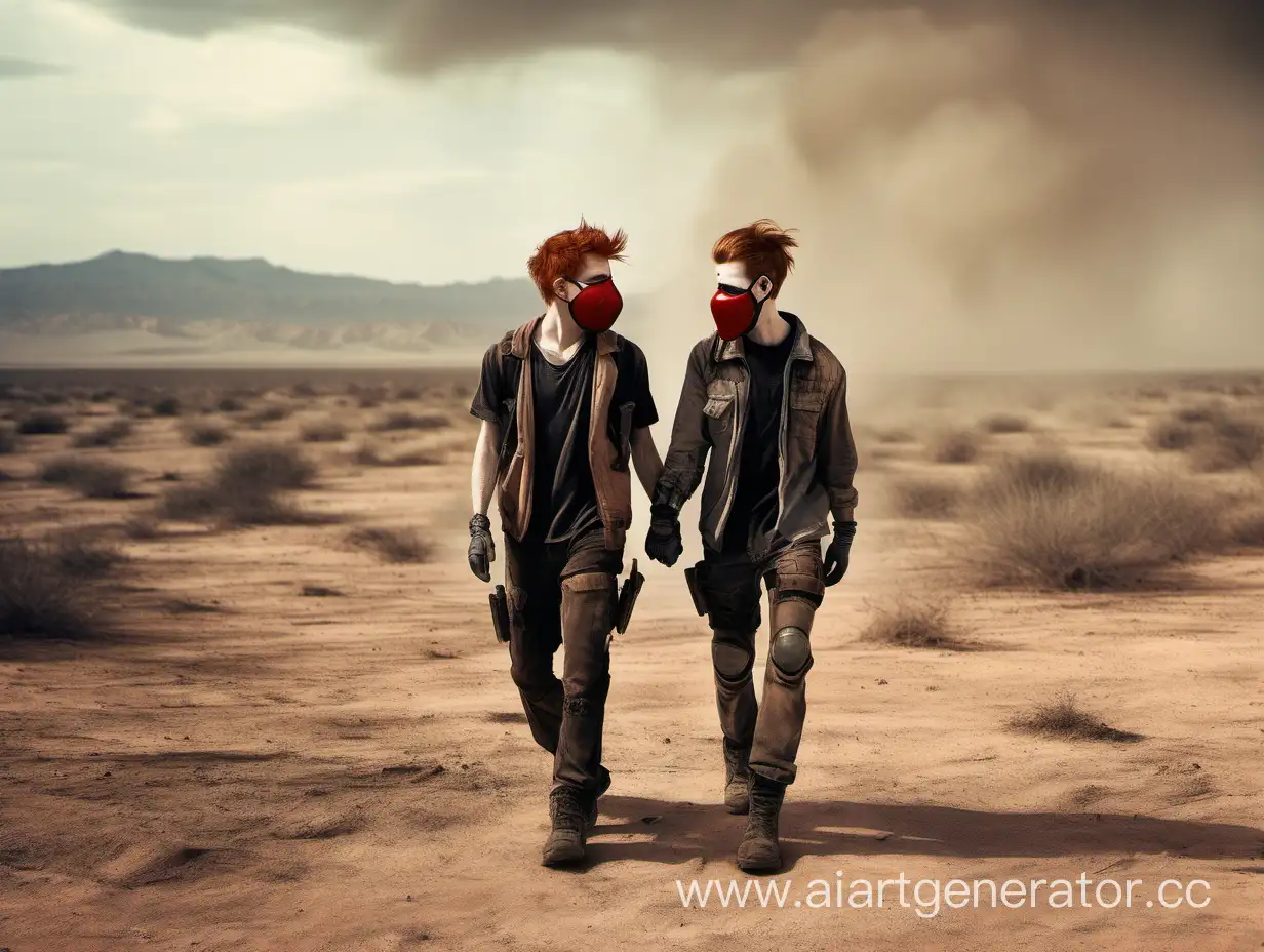 PostApocalyptic-Romance-RedHaired-and-BrownHaired-Men-Holding-Hands-in-Desert