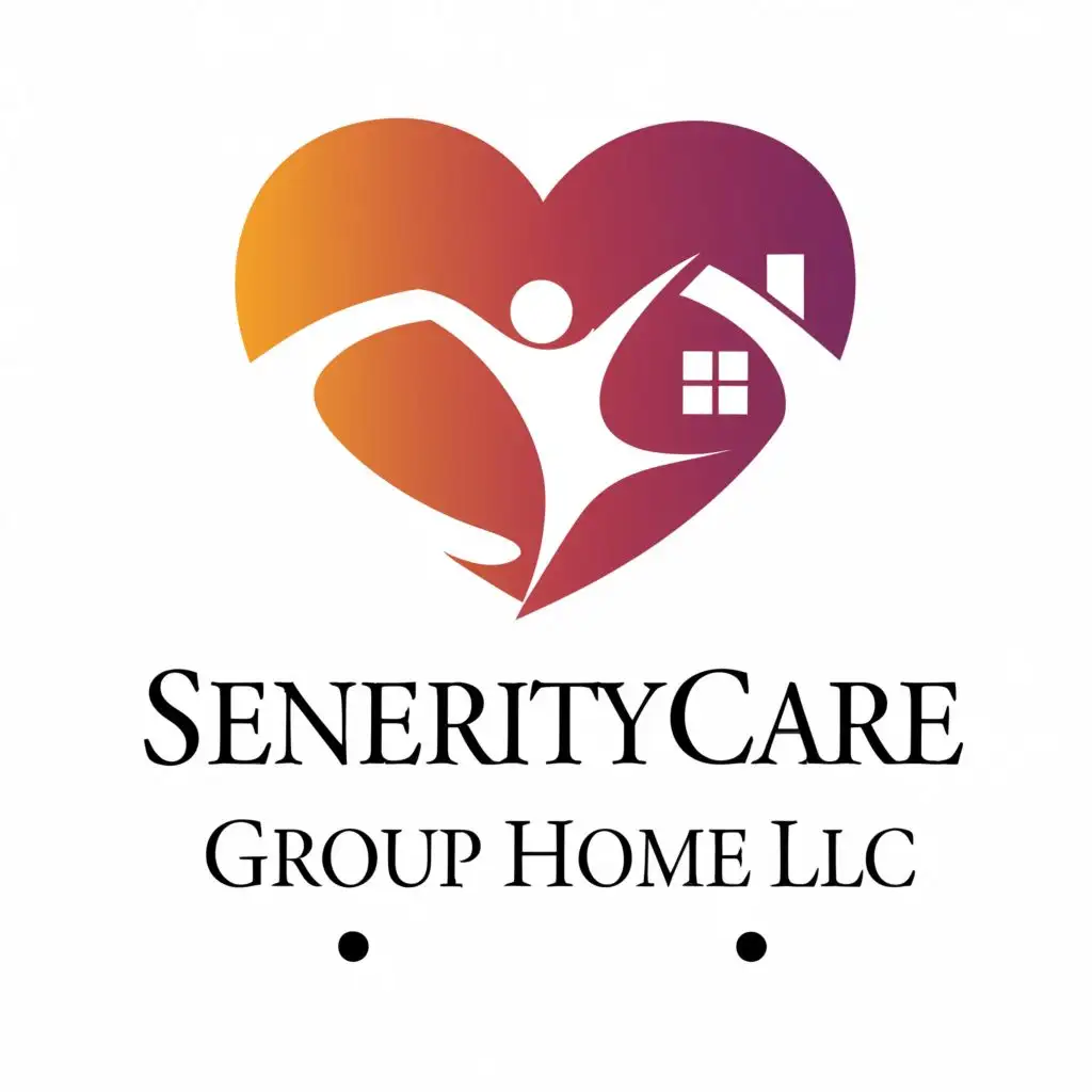 logo, heart, with the text "Senerity Care Group Home LLC", typography