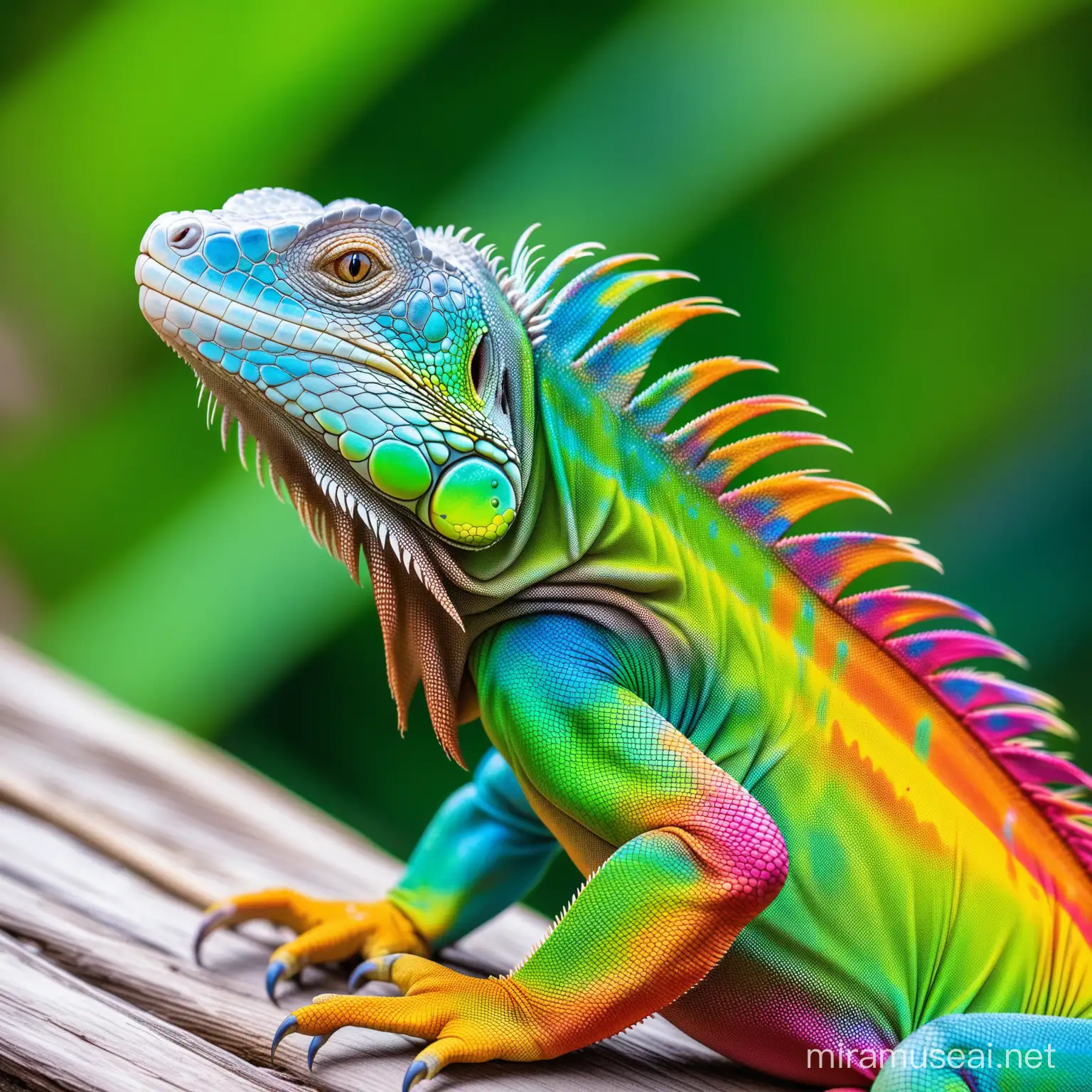 Vibrant Iguana Basking in a Lush Tropical Environment