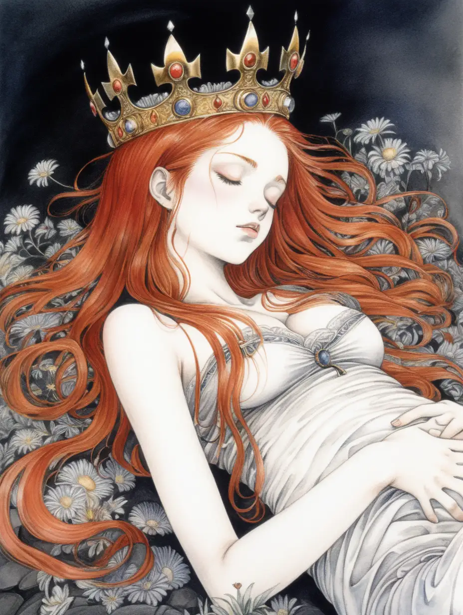 Enchanting Slumber Ethereal RedHaired Maiden in Golden Crown
